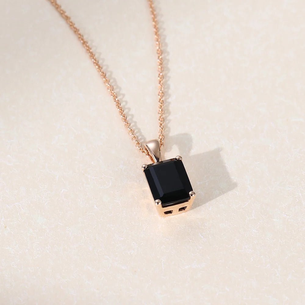Minimalist Emerald Cut Black Onyx Solitaire Pendant Necklace - Oore Jewelry