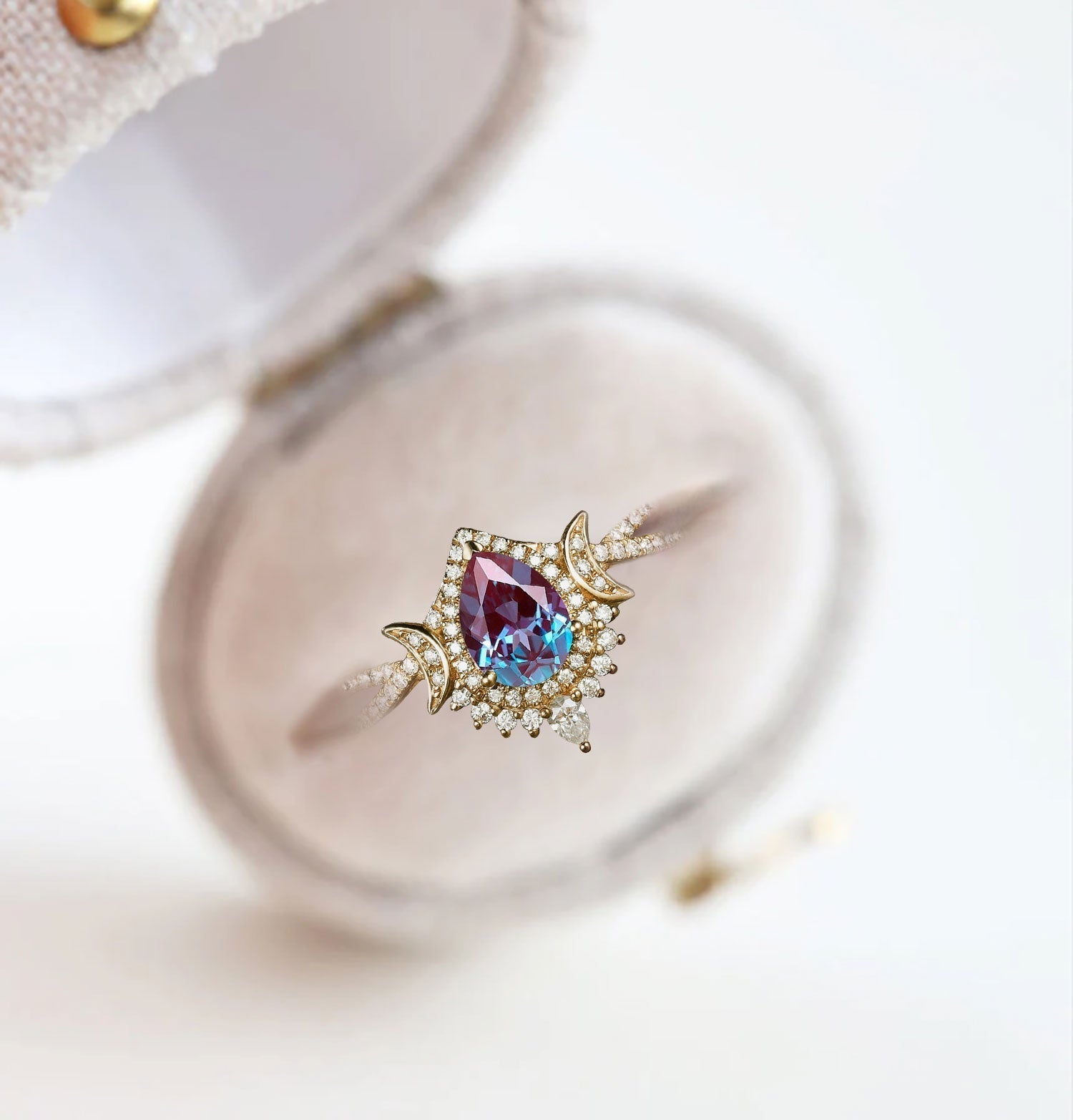 Unique Briar Moon Pear Lab Alexandrite Ring - Oore Jewelry