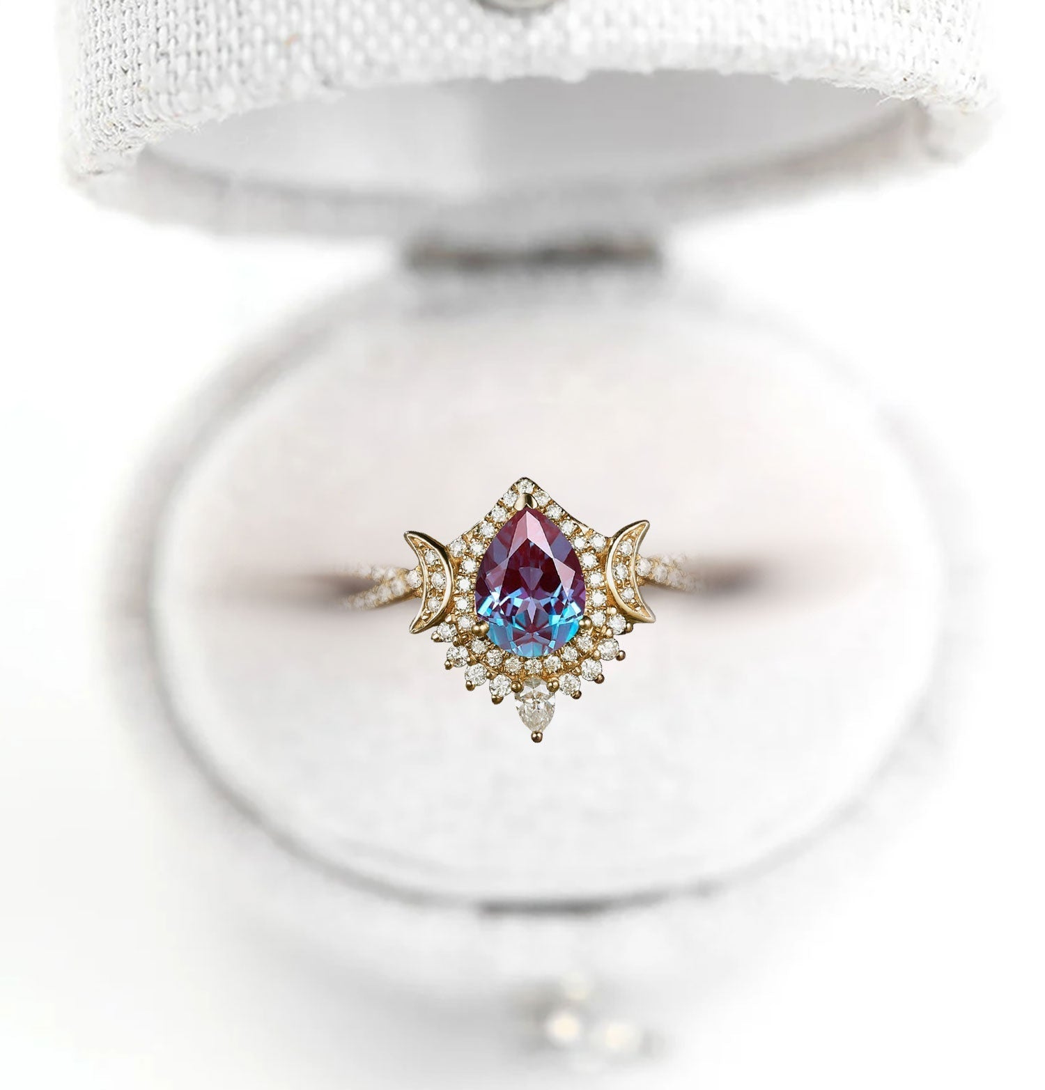 Unique Briar Moon Pear Lab Alexandrite Ring - Oore Jewelry