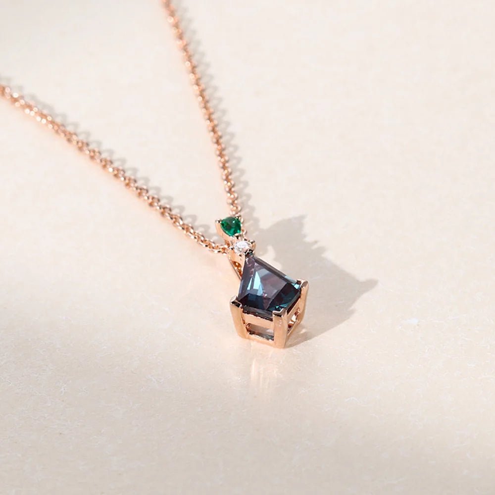 Vintage Kite Cut Lab Alexandrite Pendant Necklace - Oore Jewelry
