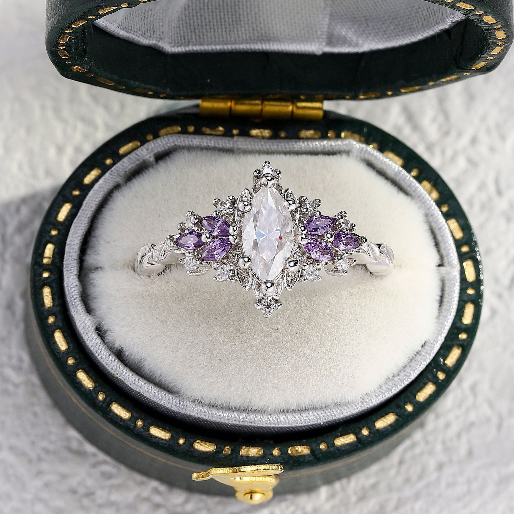 Starlight Marquise Moissanite and Lab Tanzanite Engagement Ring - Oore Jewelry