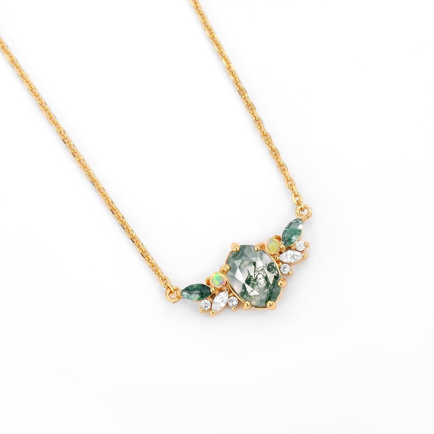 Unique Moss Agate and Opal Necklace - Oore Jewelry
