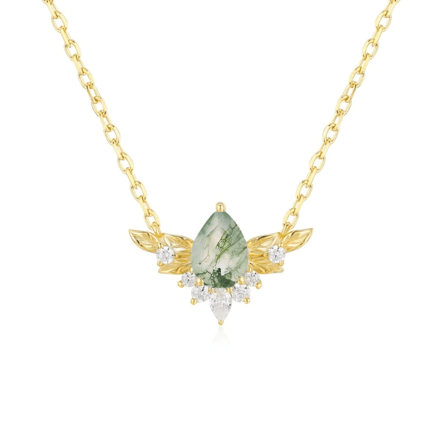Vintage To Bloom Again Moss Agate Botanical Necklace - Oore Jewelry