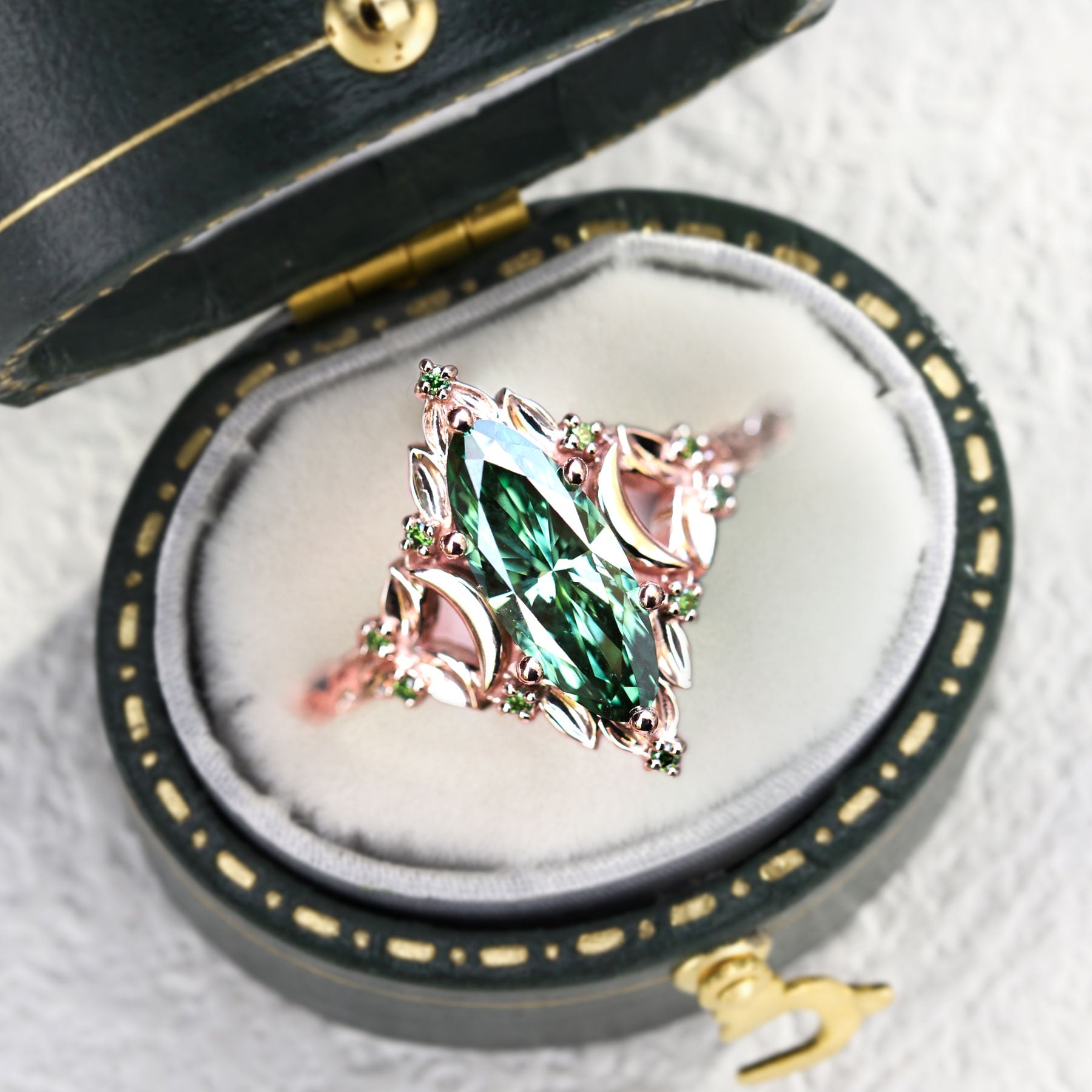 Unique Briar Moon Marquise Lab Emerald Engagement Ring - Oore Jewelry