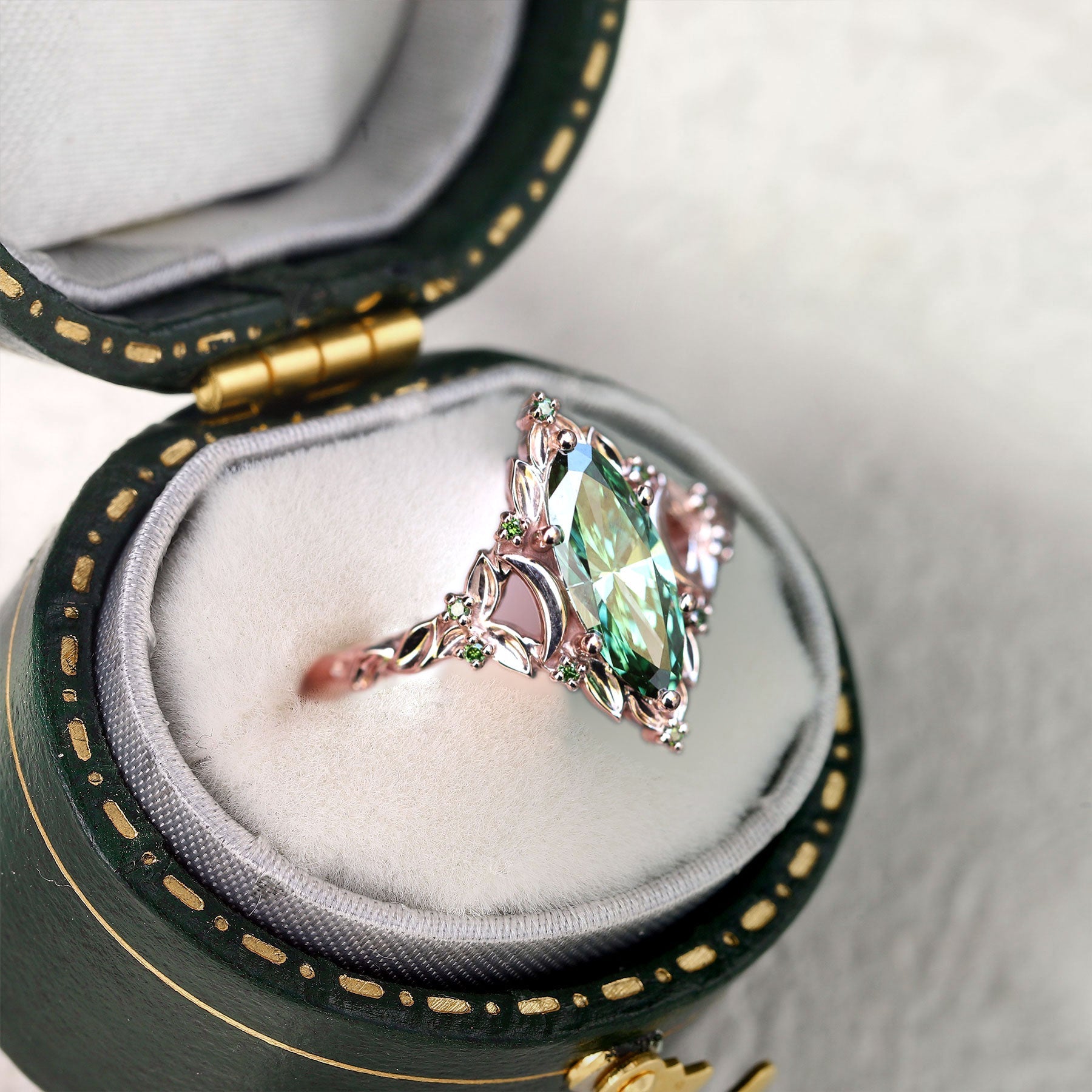 Unique Briar Moon Marquise Lab Emerald Engagement Ring - Oore Jewelry