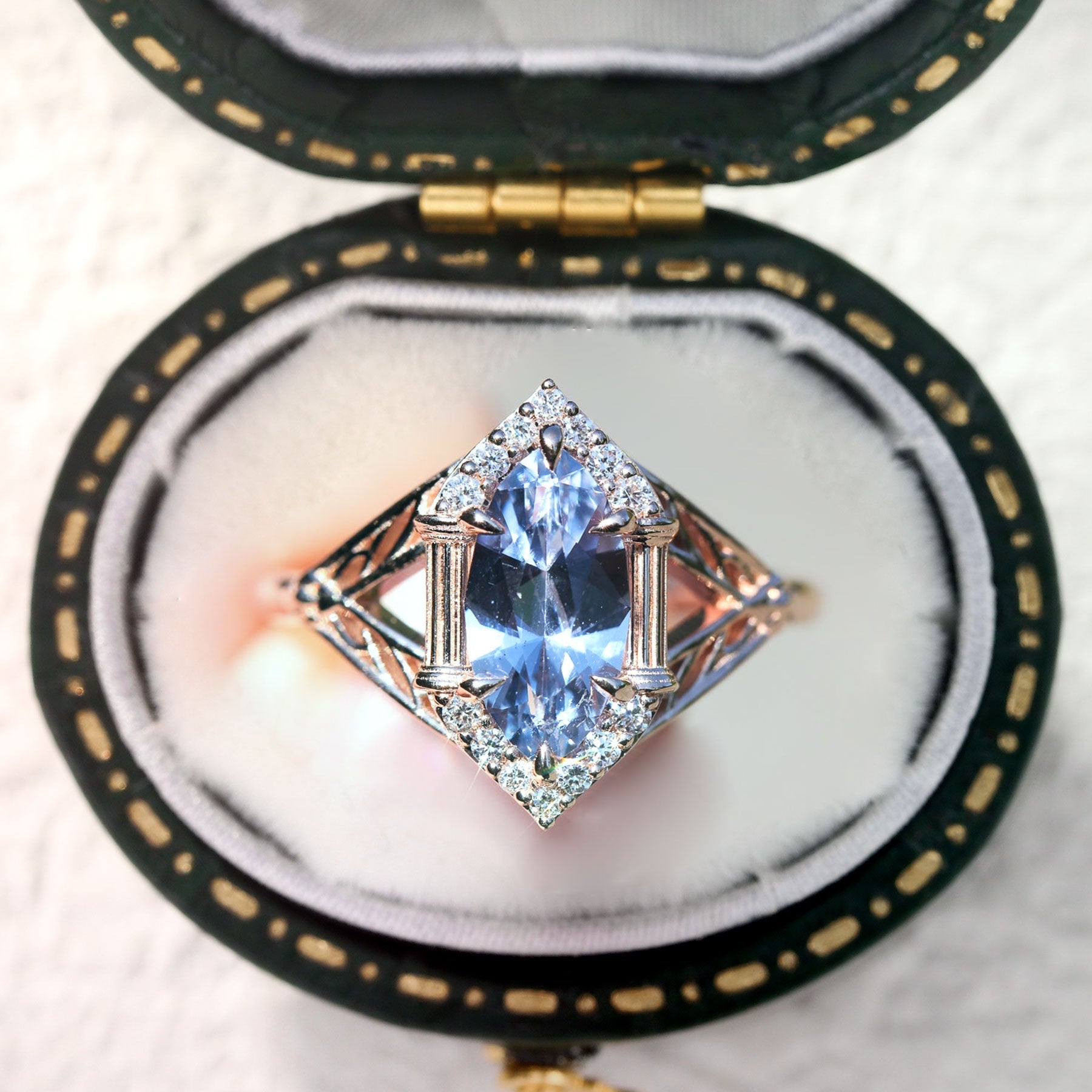 Unique Marquise Lab Sapphire Engagement Ring - Oore Jewelry