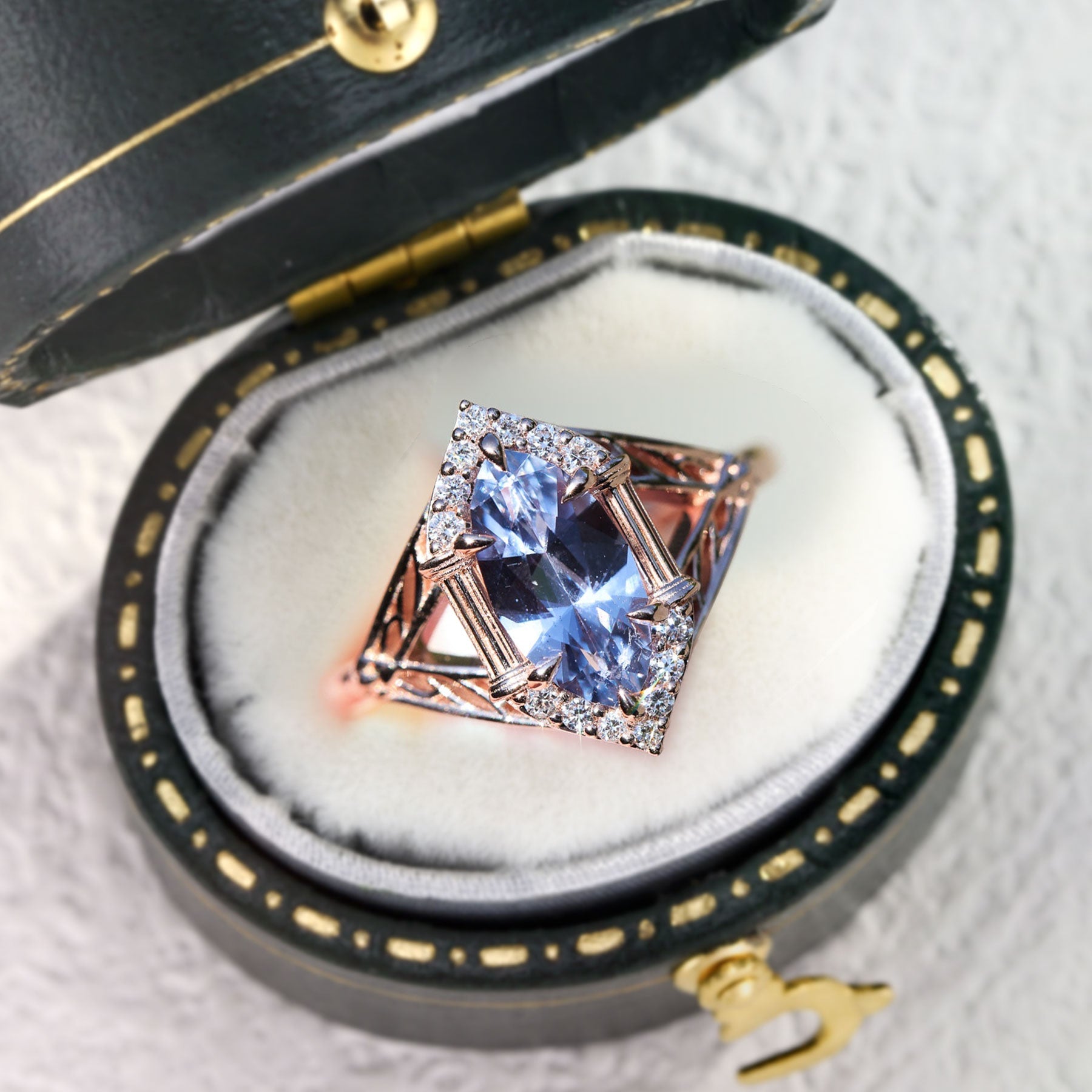 Unique Marquise Lab Sapphire Engagement Ring - Oore Jewelry