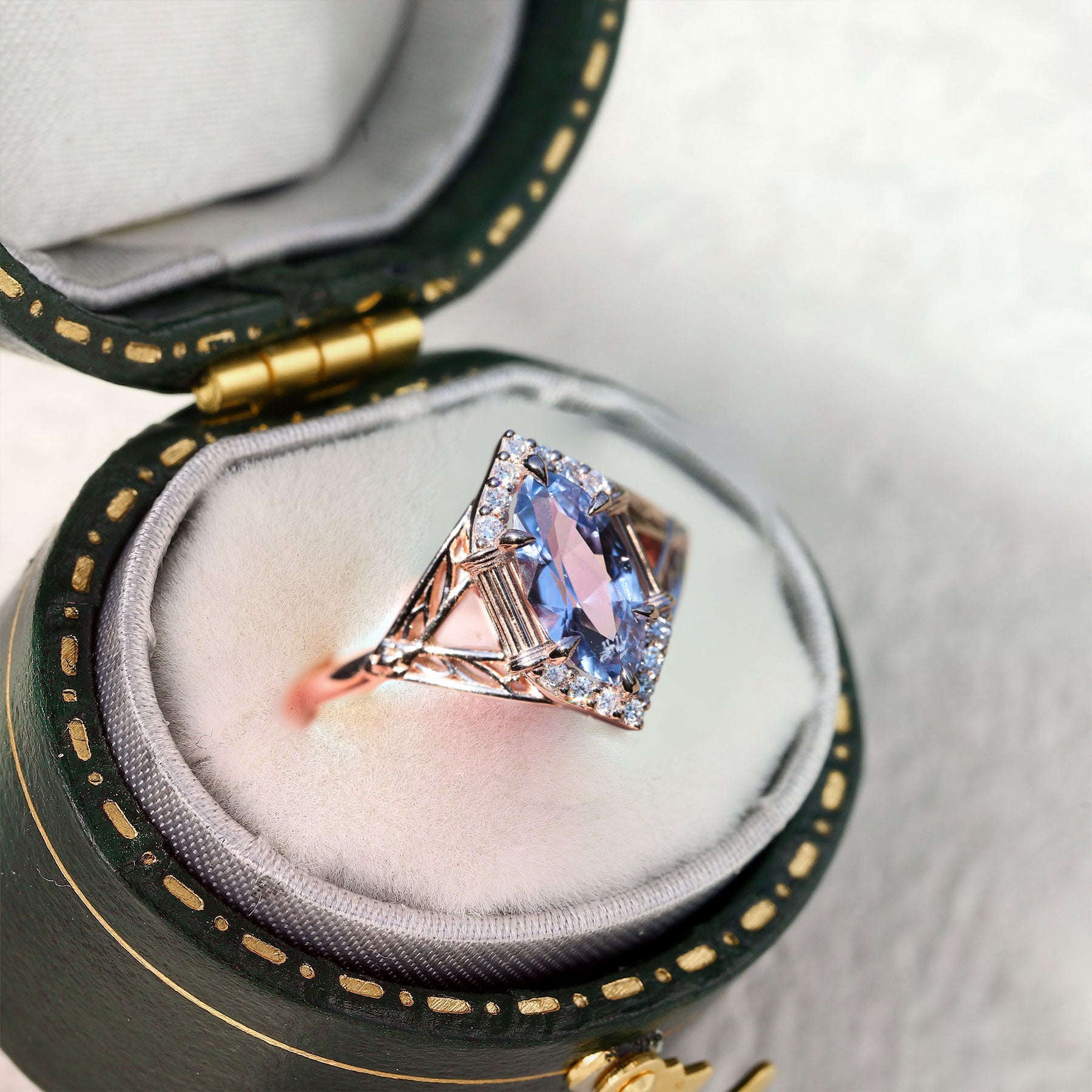 Unique Marquise Lab Sapphire Engagement Ring - Oore Jewelry
