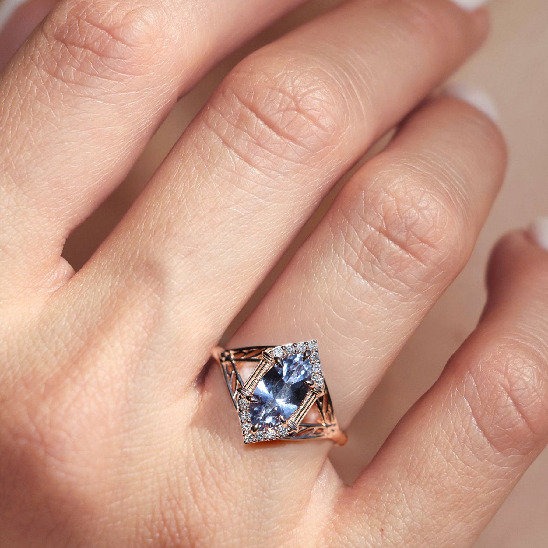 Unique Marquise Lab Sapphire Engagement Ring - Oore Jewelry