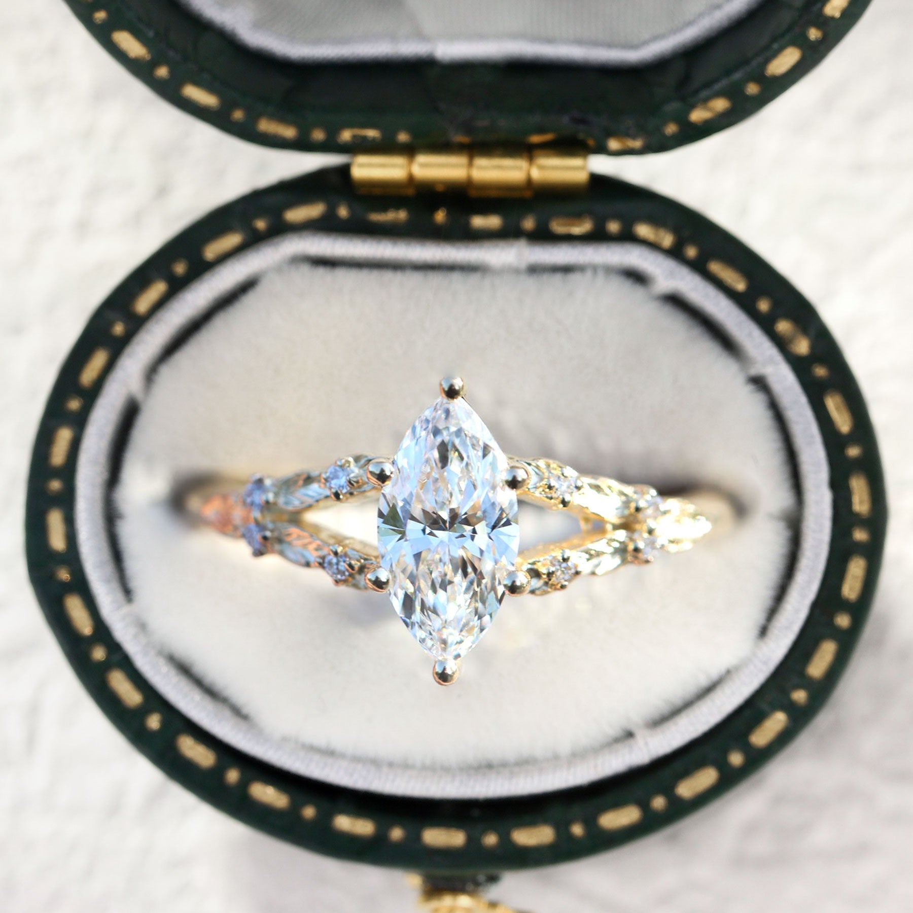 Unique Willow Marquise Moissanite Engagement Ring - Oore Jewelry