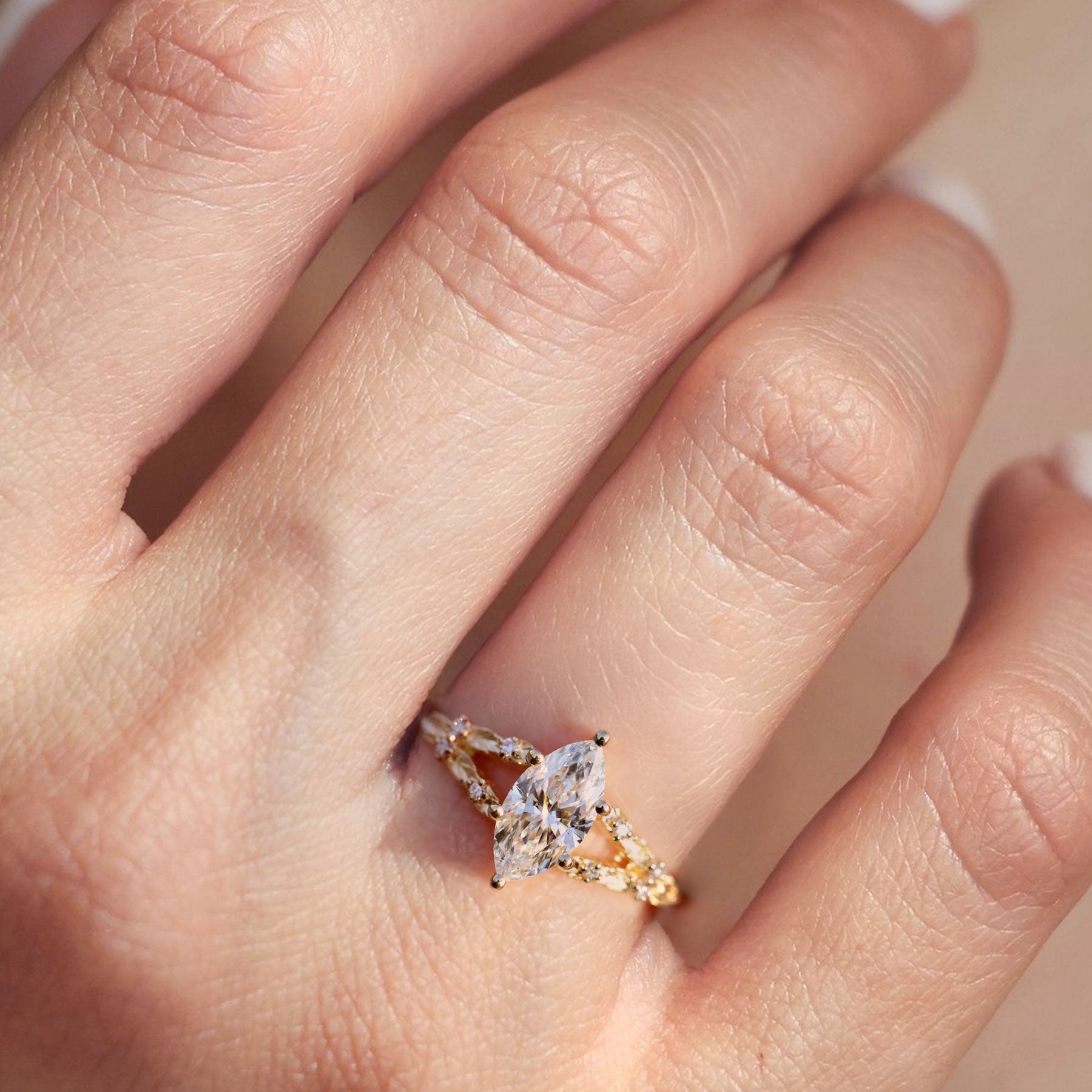 Unique Willow Marquise Moissanite Engagement Ring - Oore Jewelry