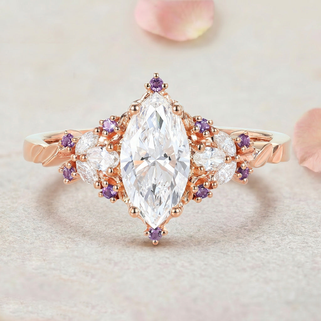 Vintage Fantasy Marquise Lab Grown Diamond 14K Yellow Gold Engagement Ring