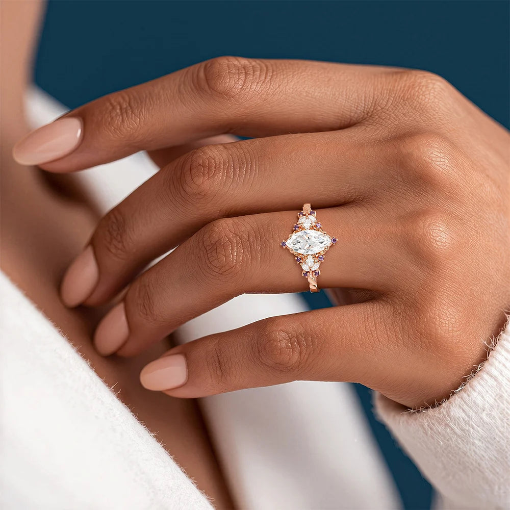 Vintage Fantasy Marquise Lab Grown Diamond 14K Yellow Gold Engagement Ring