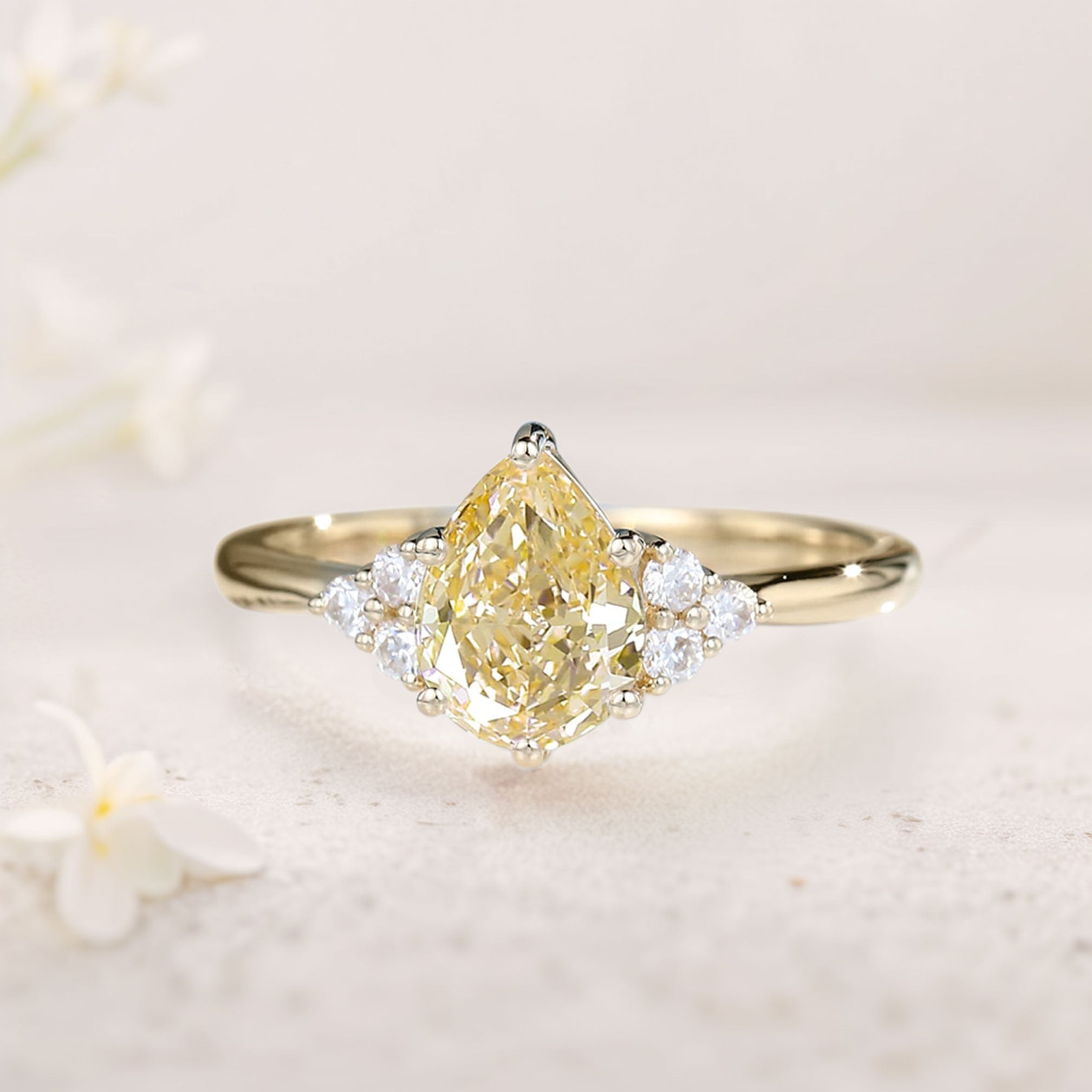 Vintage Pear Citrine Cluster 18K Yellow Gold Engagement Ring