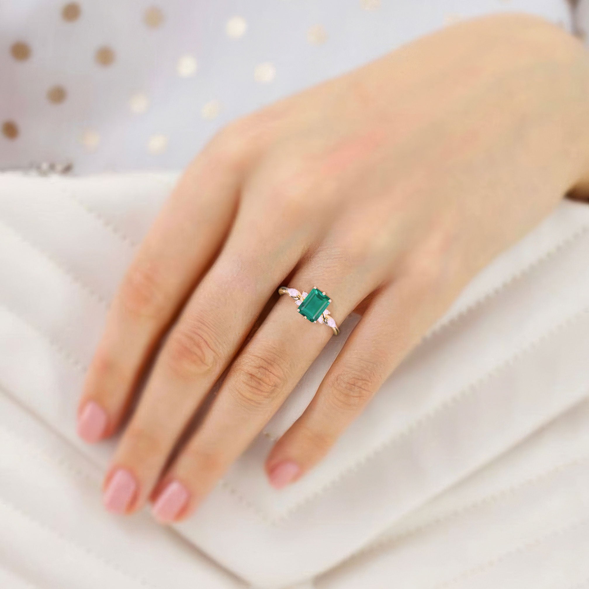 Vintage Twist Lab Emerald 18K Yellow Gold Engagement Ring