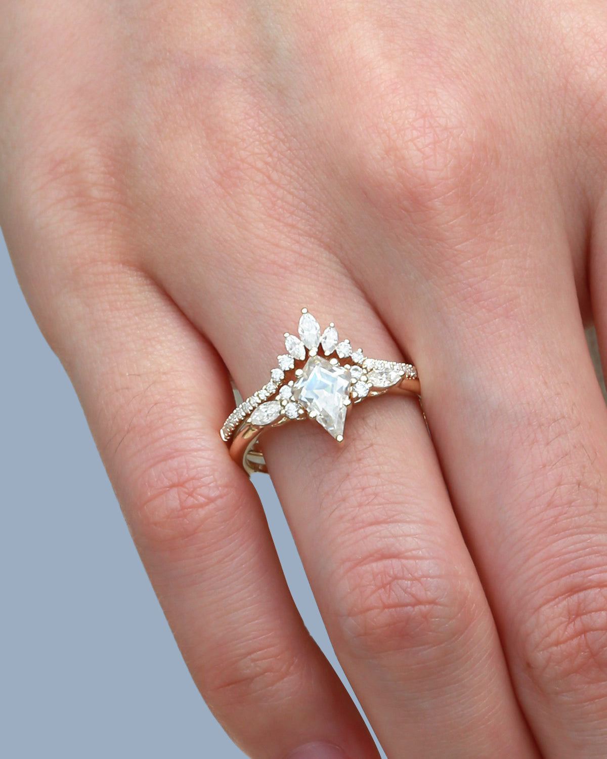 Unique floral engagement rings Kite Moissanite Classic 18K Yellow Gold Engagement Ring Set