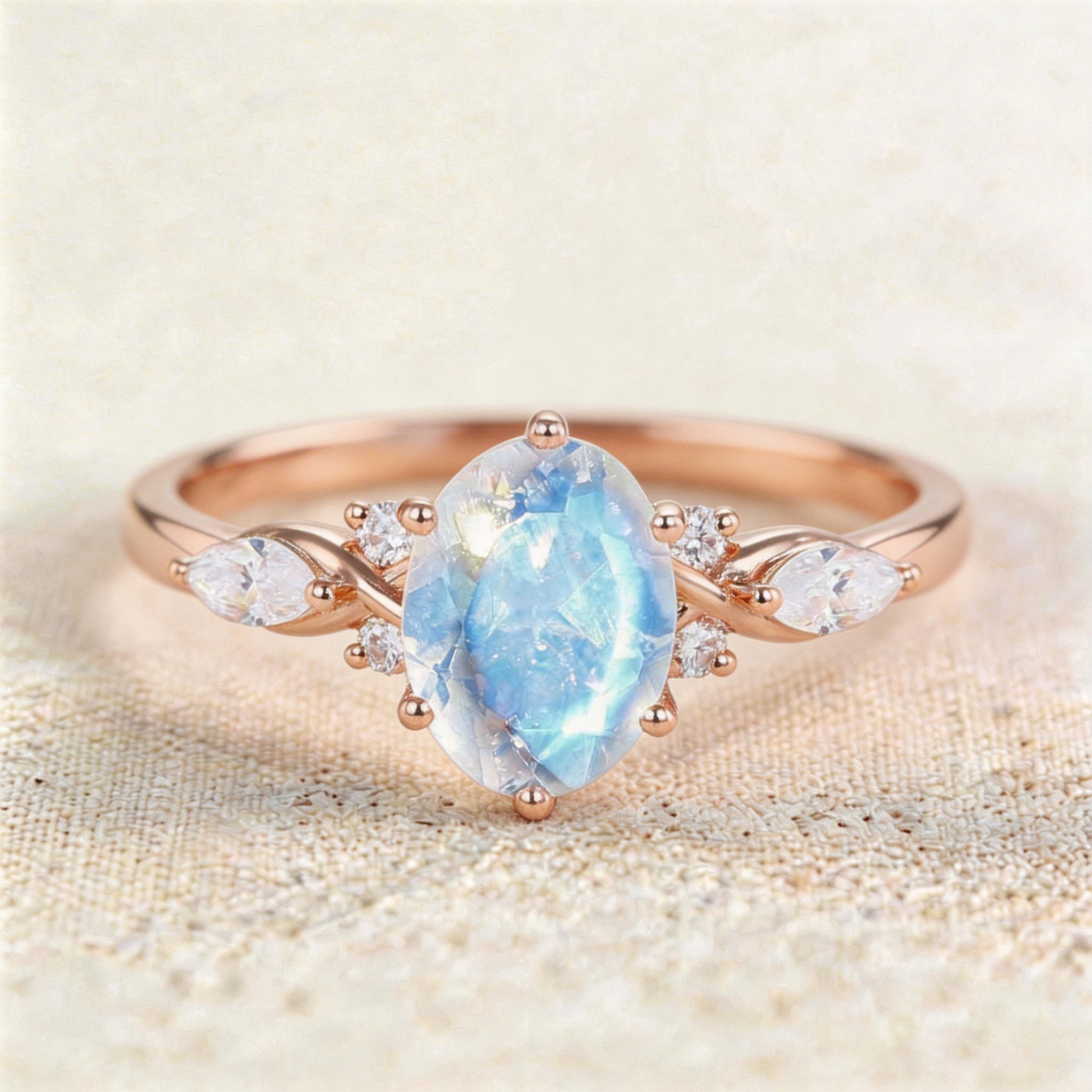 Vintage Oval Lab Moonstone Ring Vintage Engagement Rings Anniversary Gift - Oore Jewelry