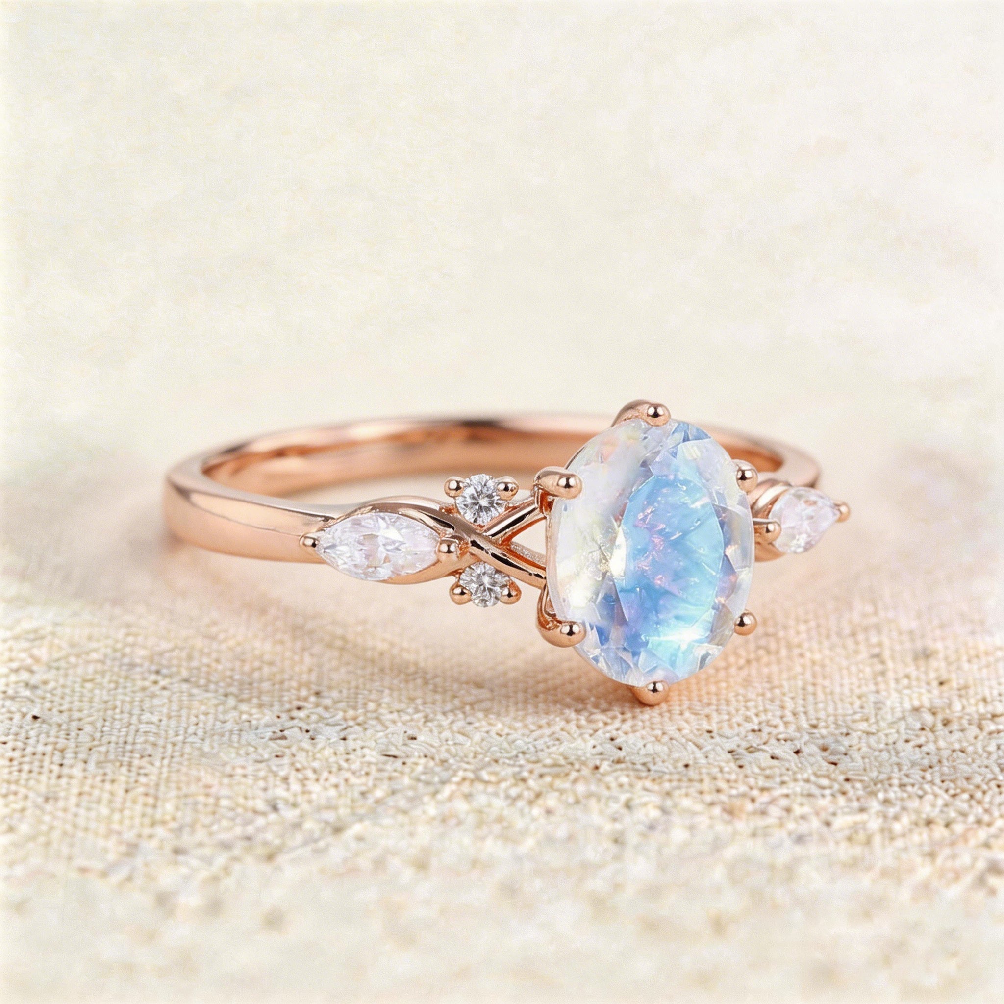 Vintage Oval Lab Moonstone Ring Vintage Engagement Rings Anniversary Gift - Oore Jewelry
