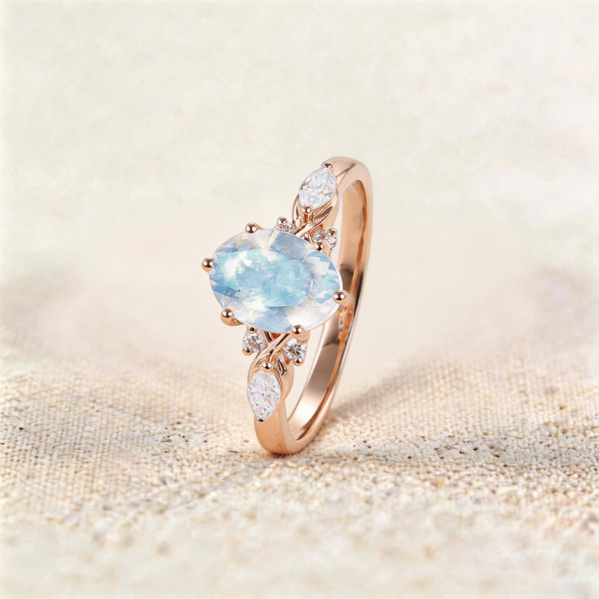Vintage Oval Lab Moonstone Ring Vintage Engagement Rings Anniversary Gift - Oore Jewelry