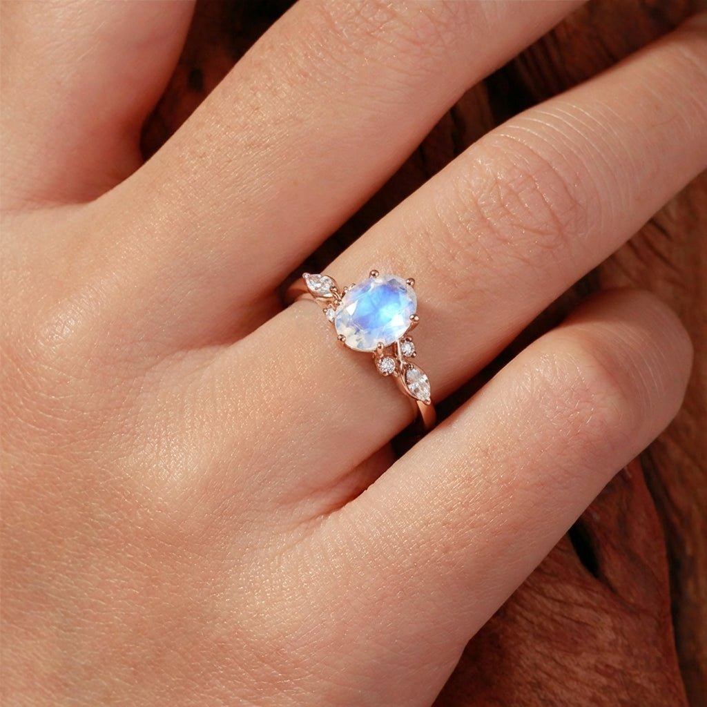 Vintage Oval Lab Moonstone Ring Vintage Engagement Rings Anniversary Gift - Oore Jewelry