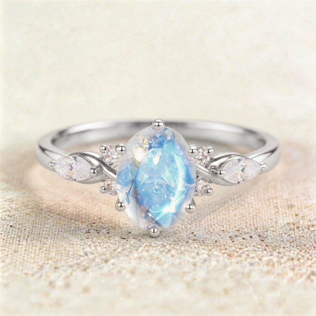 Vintage Oval Lab Moonstone Ring Vintage Engagement Rings Anniversary Gift - Oore Jewelry