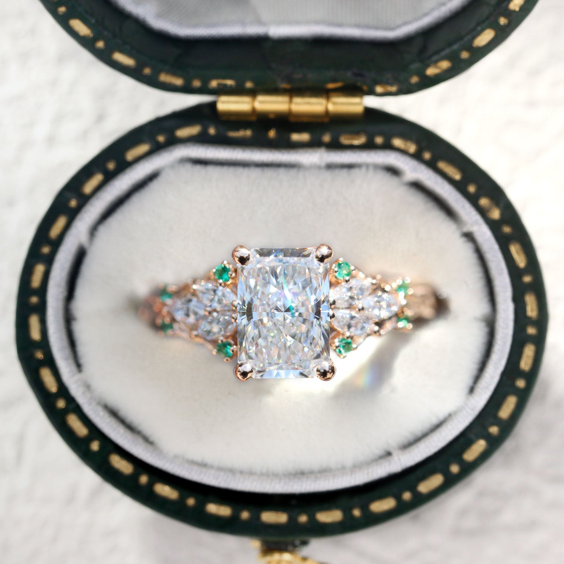 Unique Enchanted garden Emerald cut Moissanite Ring - Oore Jewelry