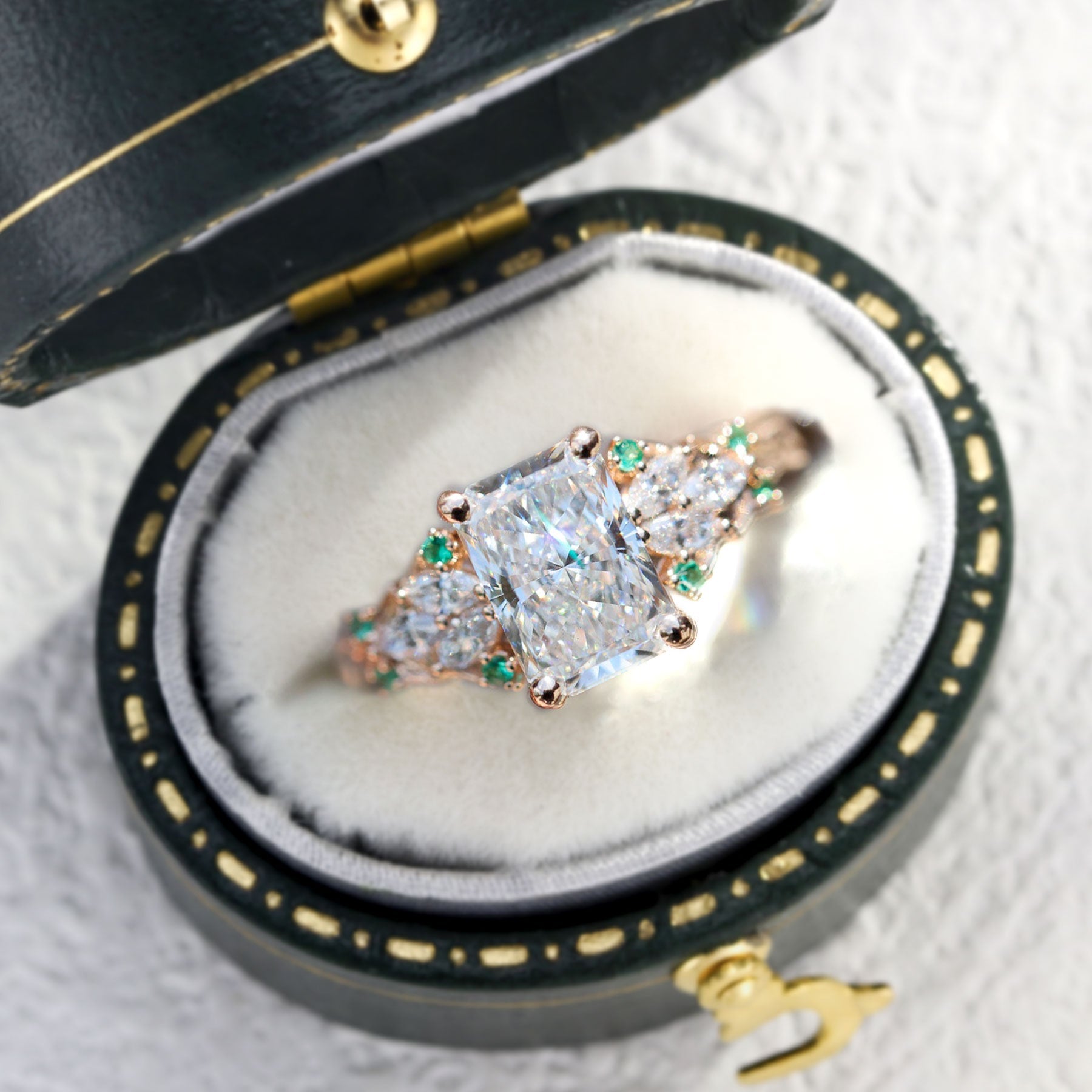 Unique Enchanted garden Emerald cut Moissanite Ring - Oore Jewelry