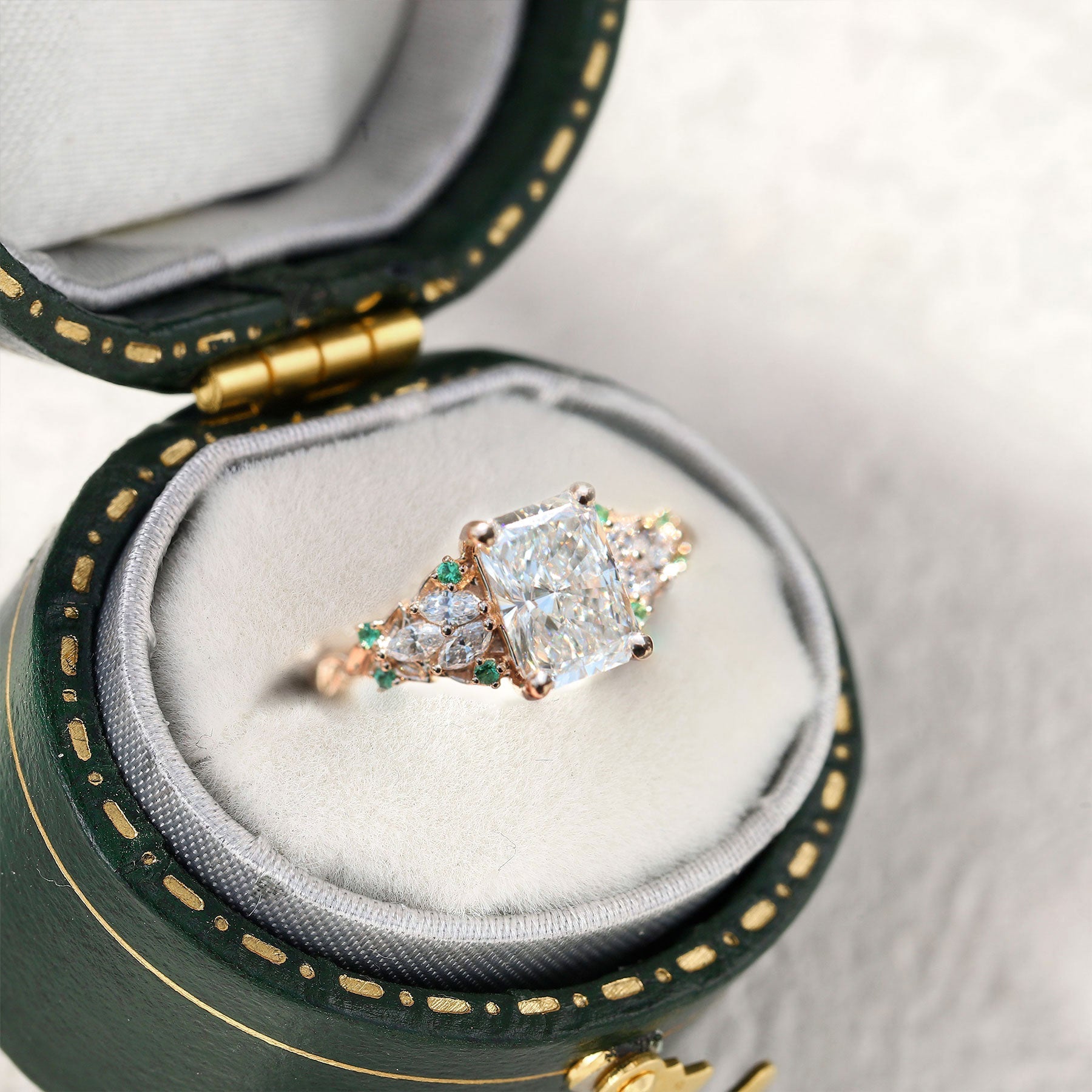 Unique Enchanted garden Emerald cut Moissanite Ring - Oore Jewelry