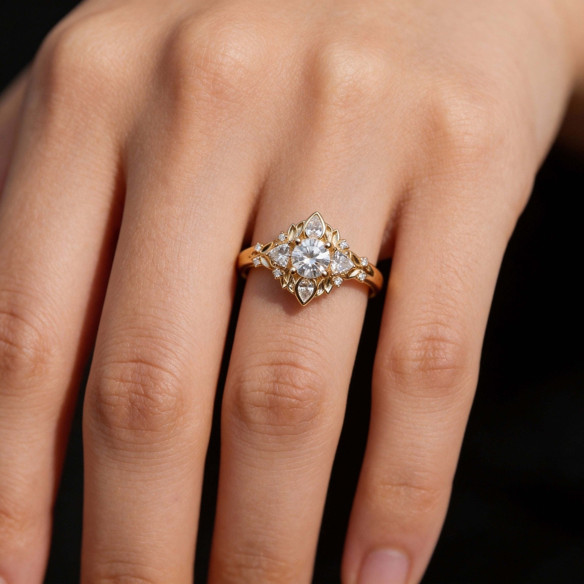 Enchanted Briar Cluster Round Moissanite Engagement Ring - Oore Jewelry
