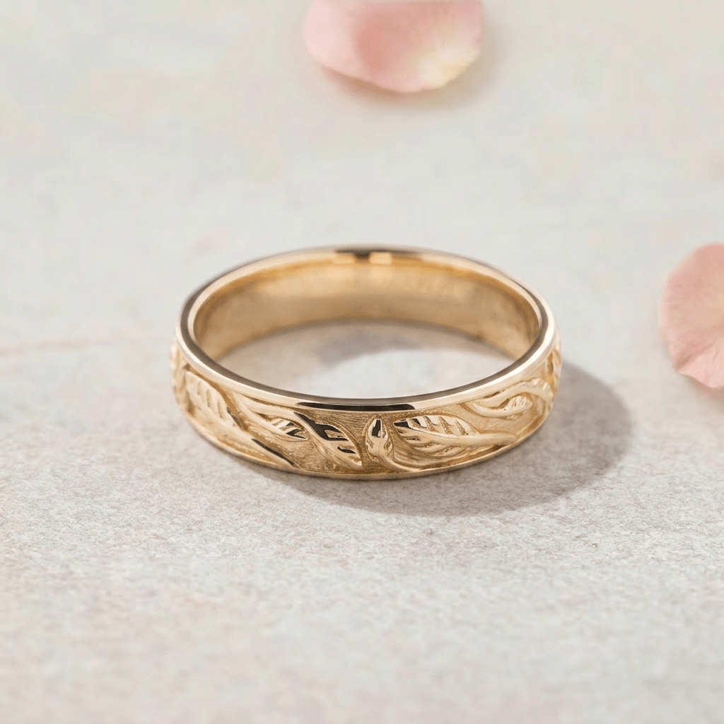 Leaf Carved Wedding Ring For Men - Oore Jewelry