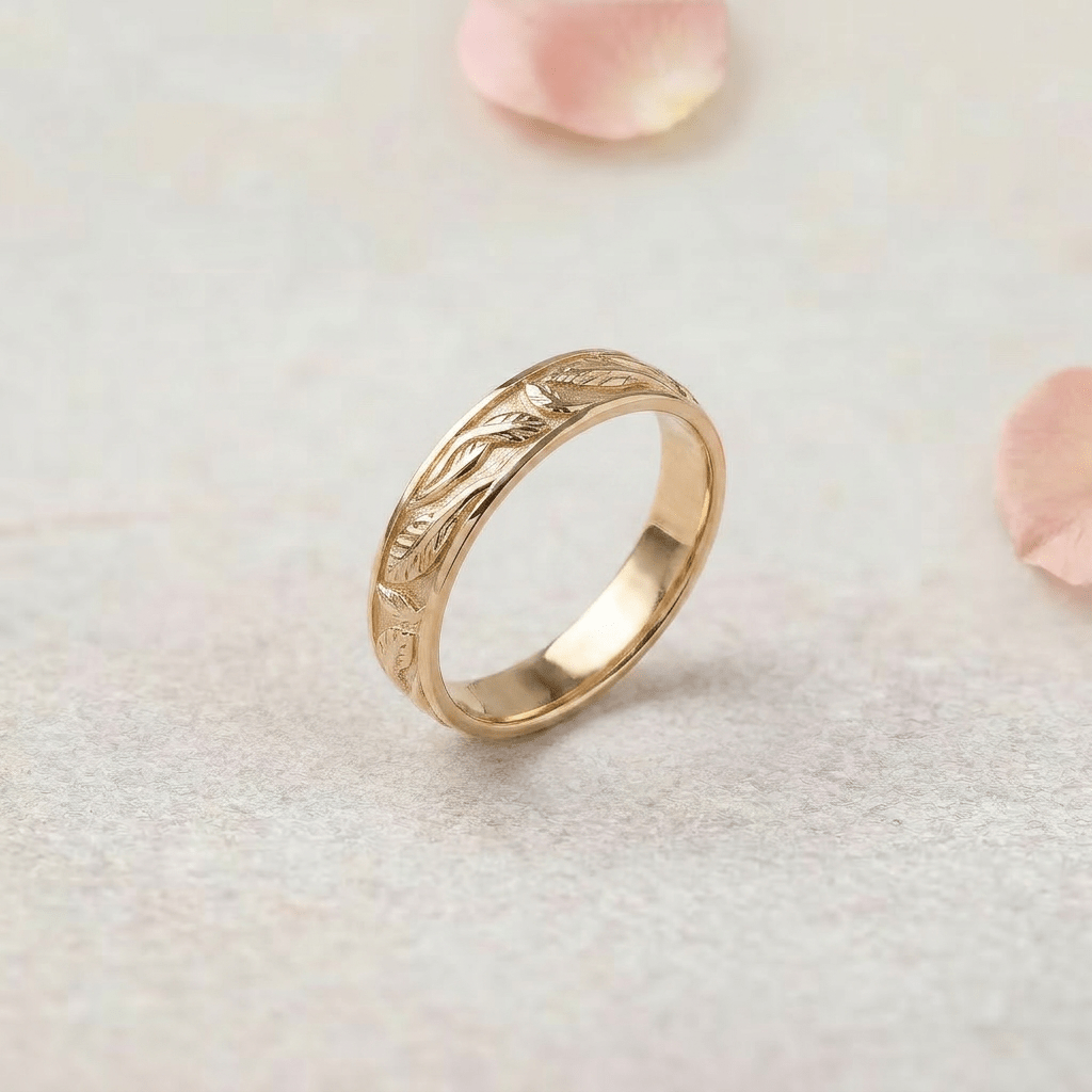 Leaf Carved Wedding Ring For Men - Oore Jewelry