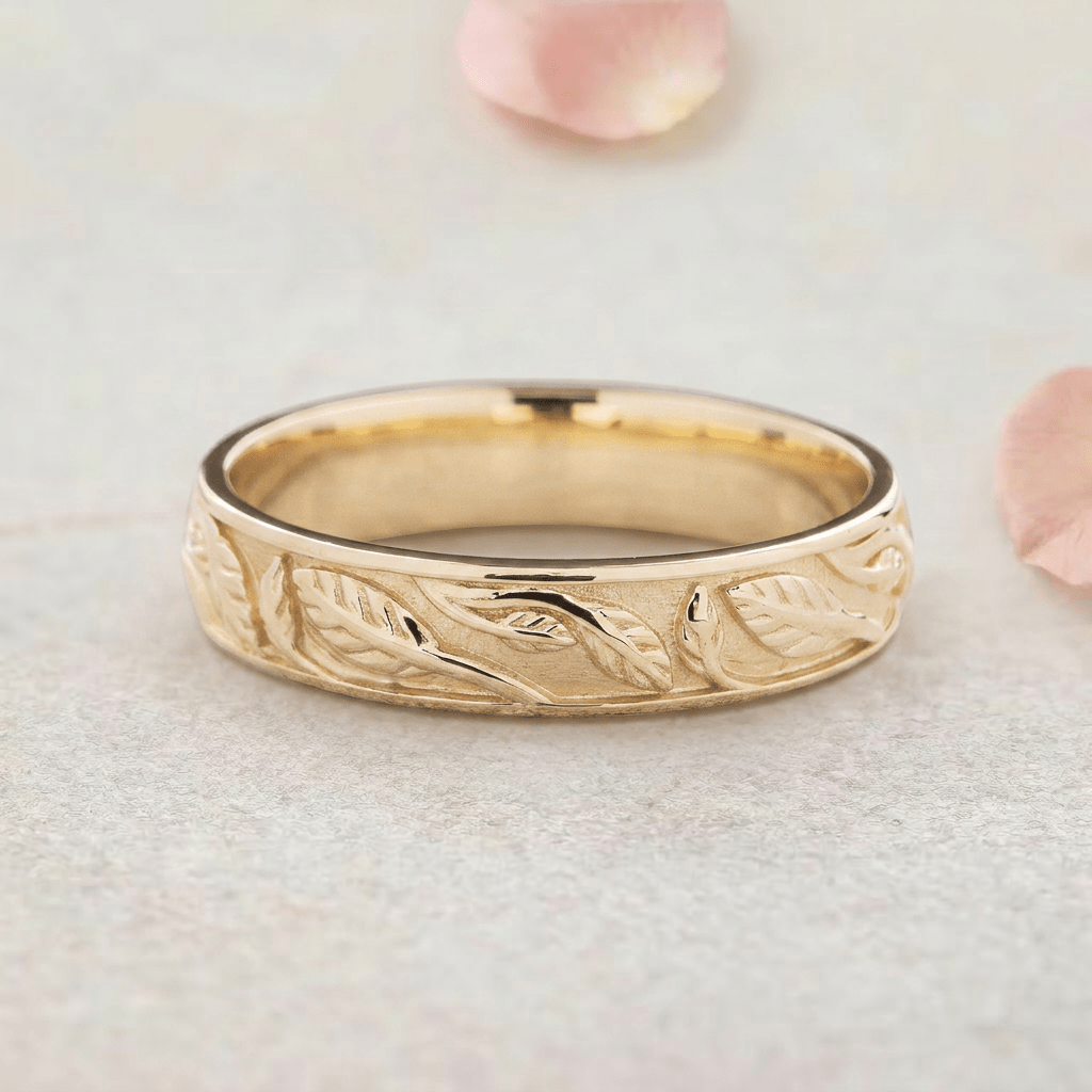 Leaf Carved Wedding Ring For Men - Oore Jewelry