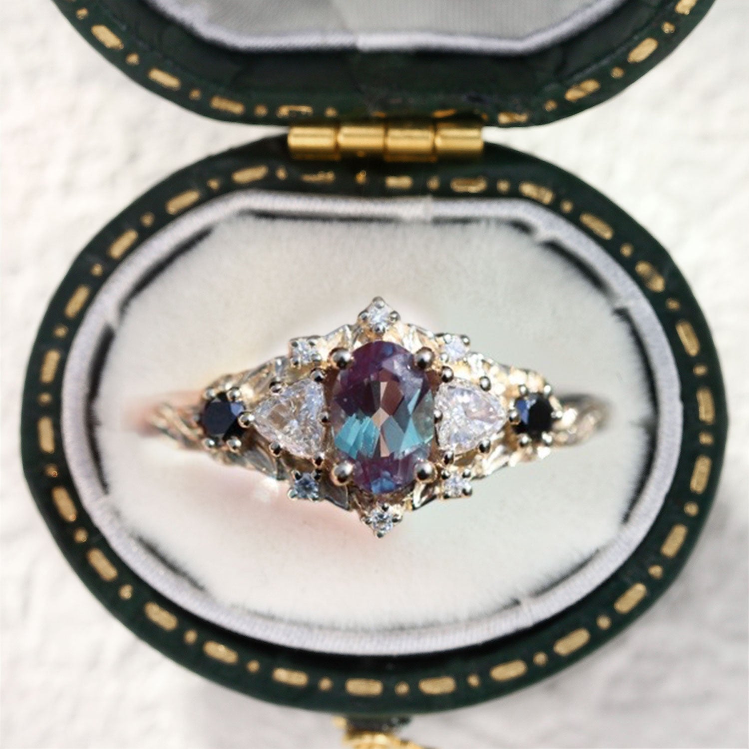 Unique Briar Rose Five Stone Oval Lab Alexandrite Ring - Oore Jewelry