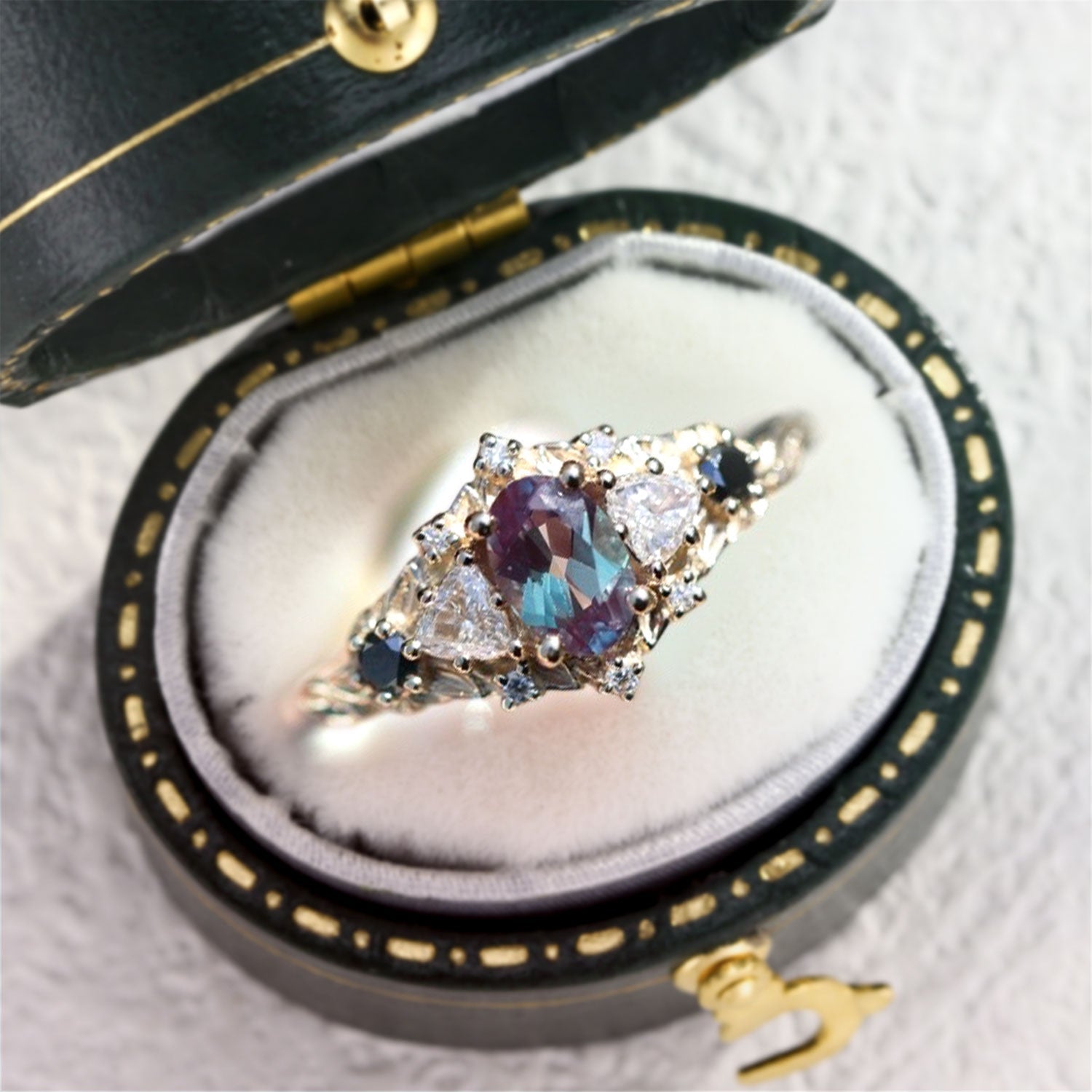 Unique Briar Rose Five Stone Oval Lab Alexandrite Ring - Oore Jewelry