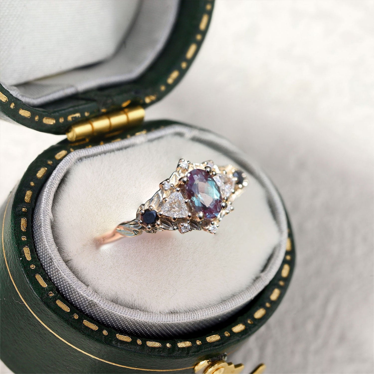 Unique Briar Rose Five Stone Oval Lab Alexandrite Ring - Oore Jewelry