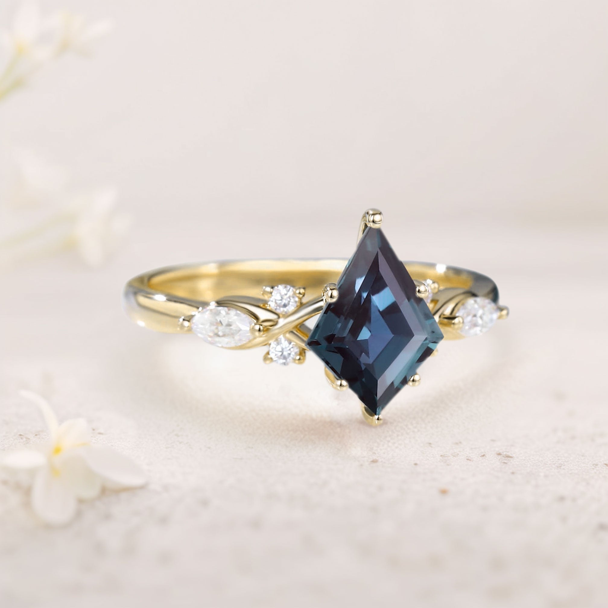Unique Kite Lab Alexandrite 18K Rose Gold Engagement Ring Twisted Bridal Ring