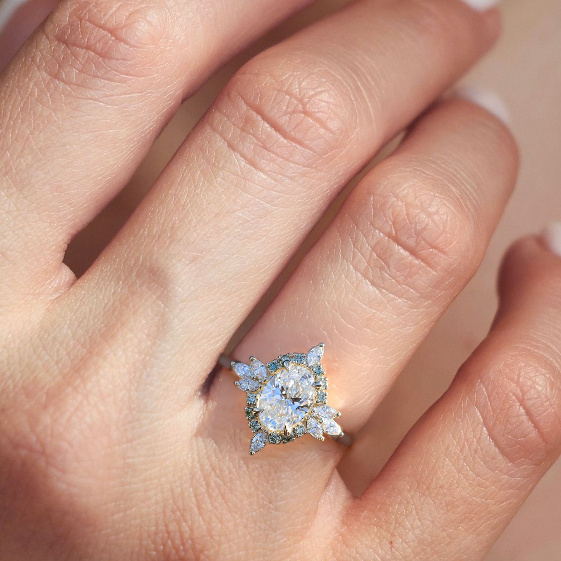 Unique North Star Oval Moissanite Ring - Oore Jewelry