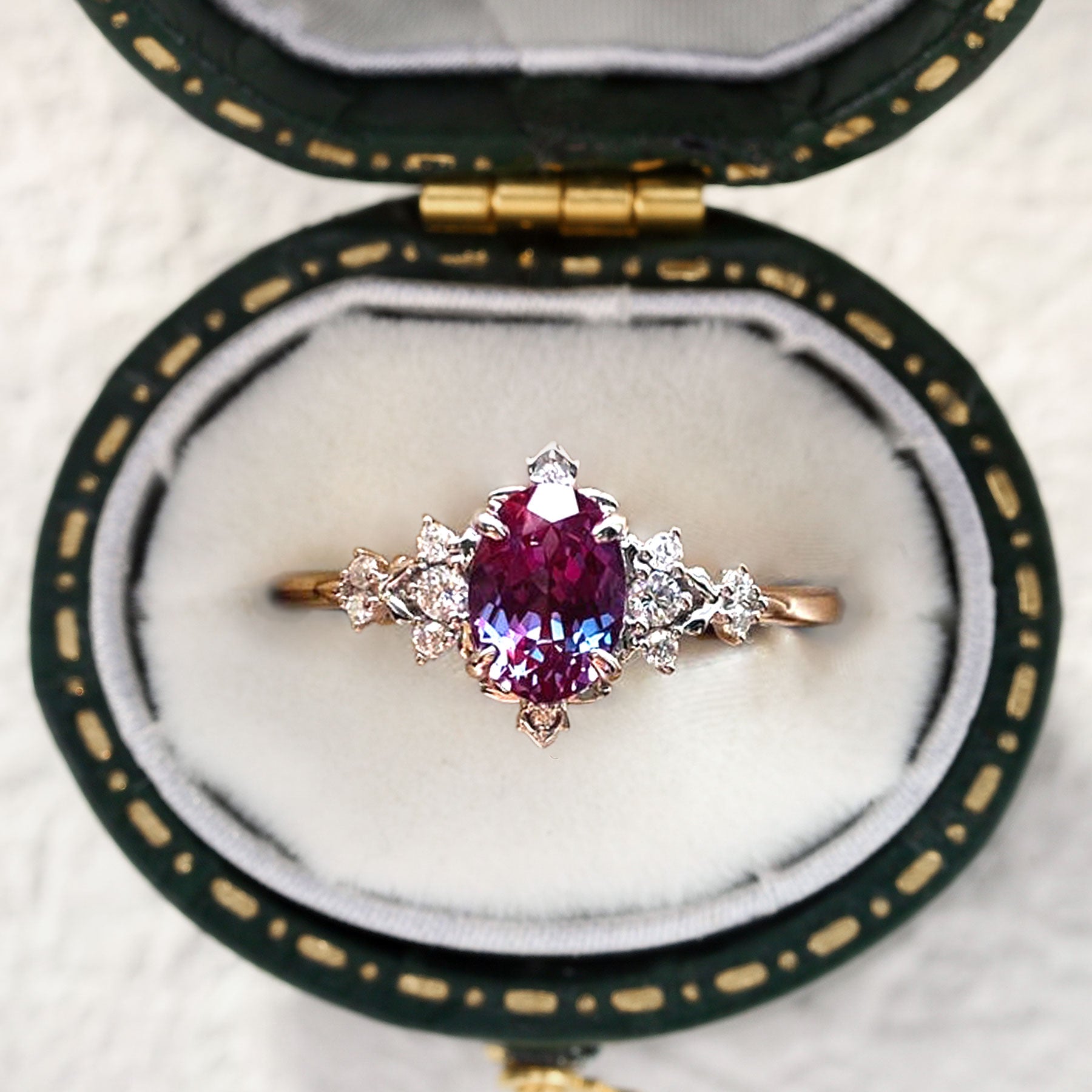 Vintage Briar Rose Oval Lab Alexandrite Engagement Ring - Oore Jewelry