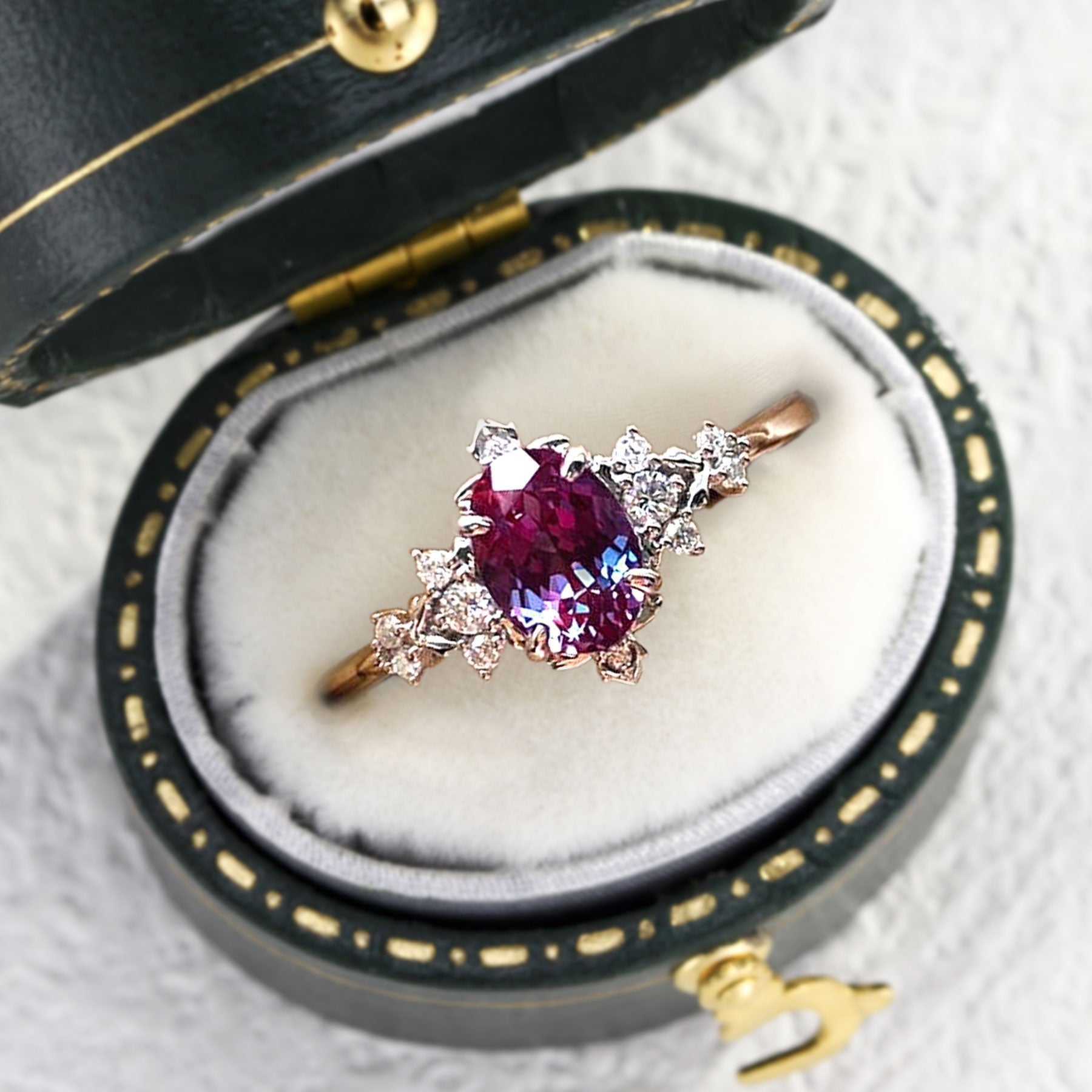 Vintage Briar Rose Oval Lab Alexandrite Engagement Ring - Oore Jewelry