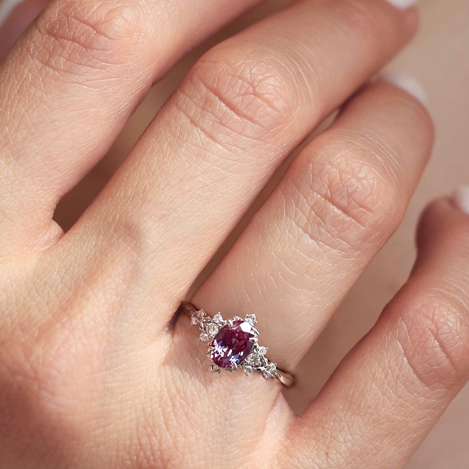 Vintage Briar Rose Oval Lab Alexandrite Engagement Ring - Oore Jewelry