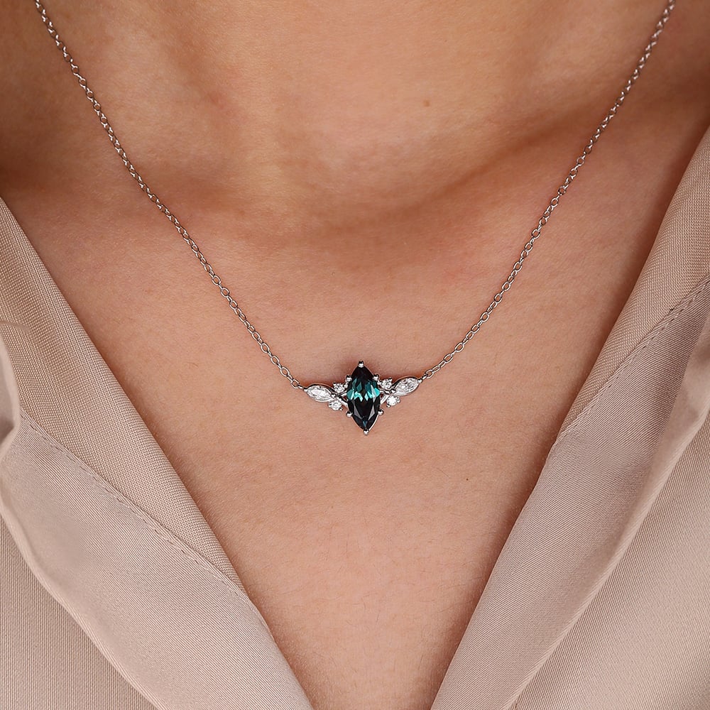 Vintage Marquise Cut Lab Alexandrite Pendant Necklace - Oore Jewelry