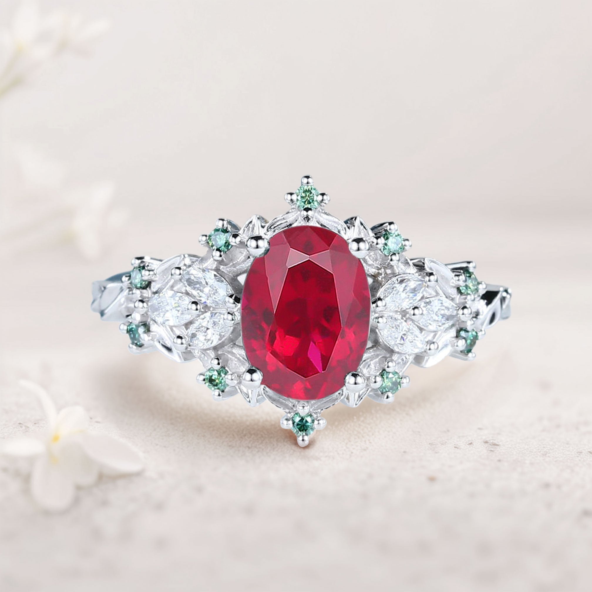 Vintage Starlight Oval Lab Ruby Engagement Ring - Oore Jewelry