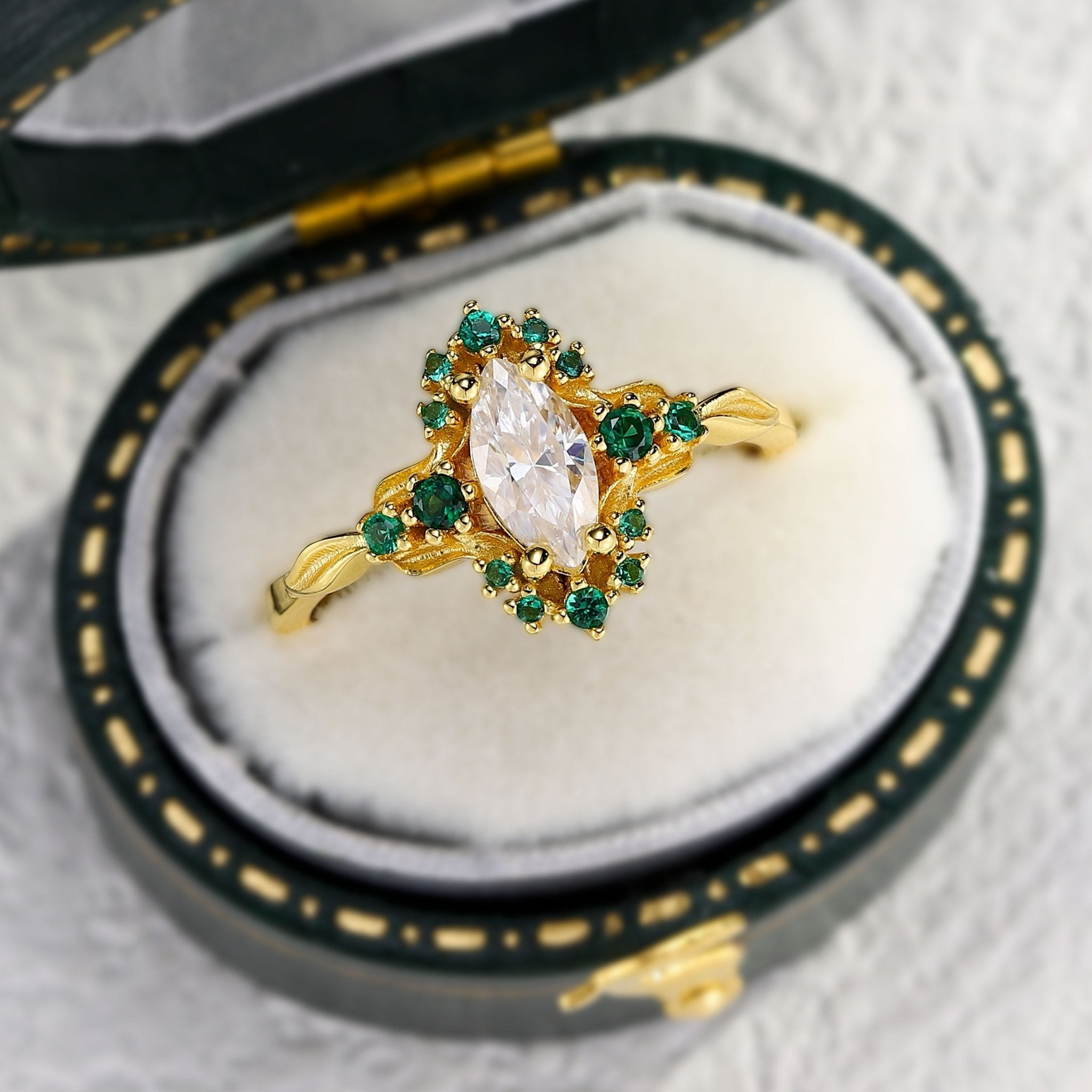 Unique Astraea Half Halo Marquise Moissanite Ring - Oore Jewelry