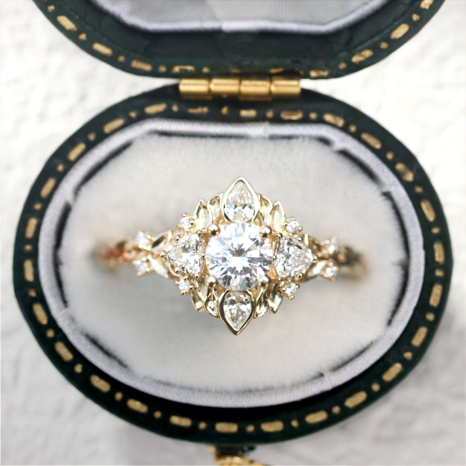 Enchanted Briar Cluster Round Moissanite Engagement Ring - Oore Jewelry