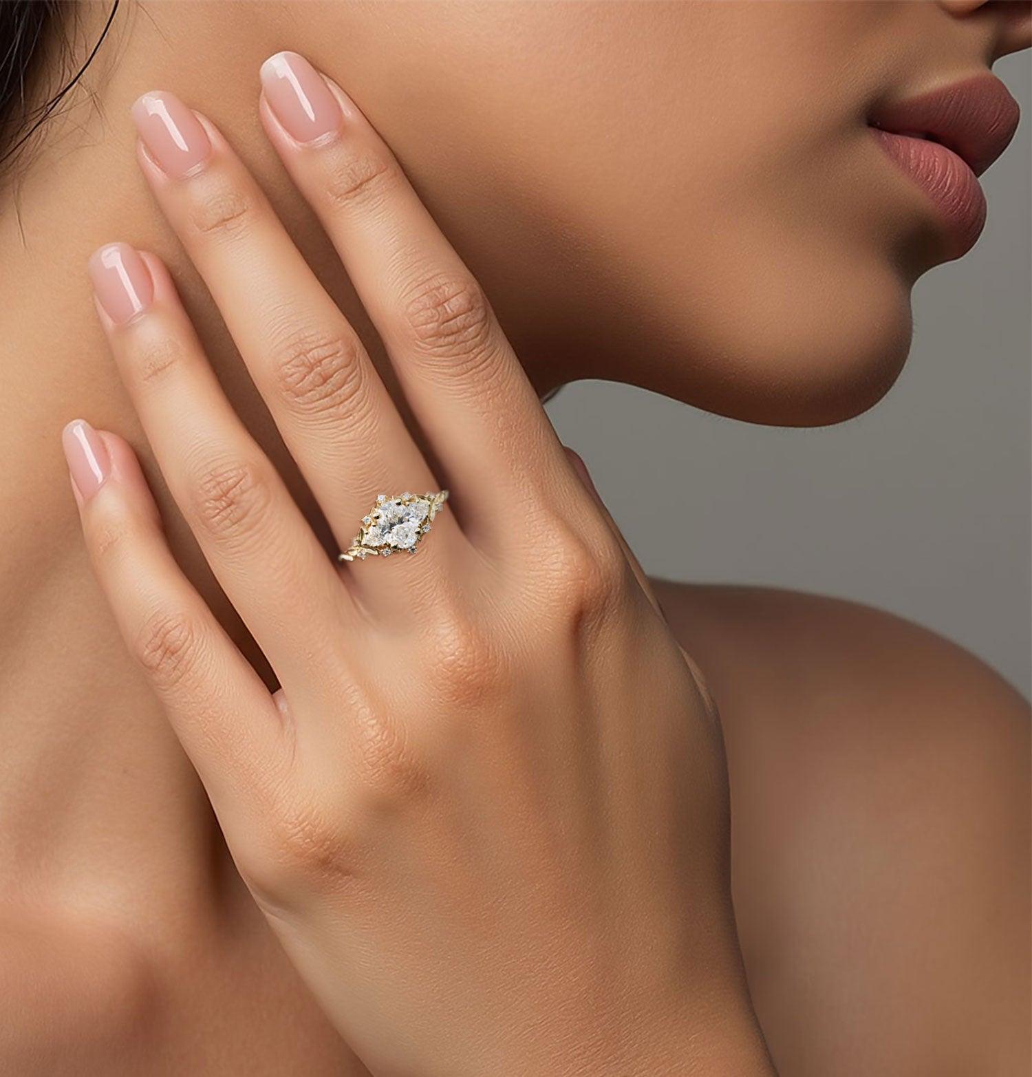 Unique Briar Rose Three Stone Oval Moissanite Ring - Oore Jewelry