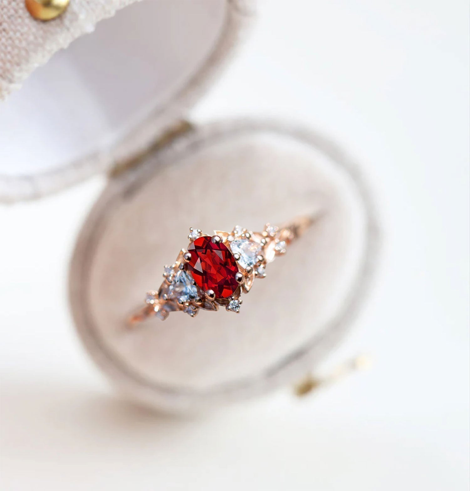 Unique Briar Rose Oval Garnet and Moissanite Ring - Oore Jewelry
