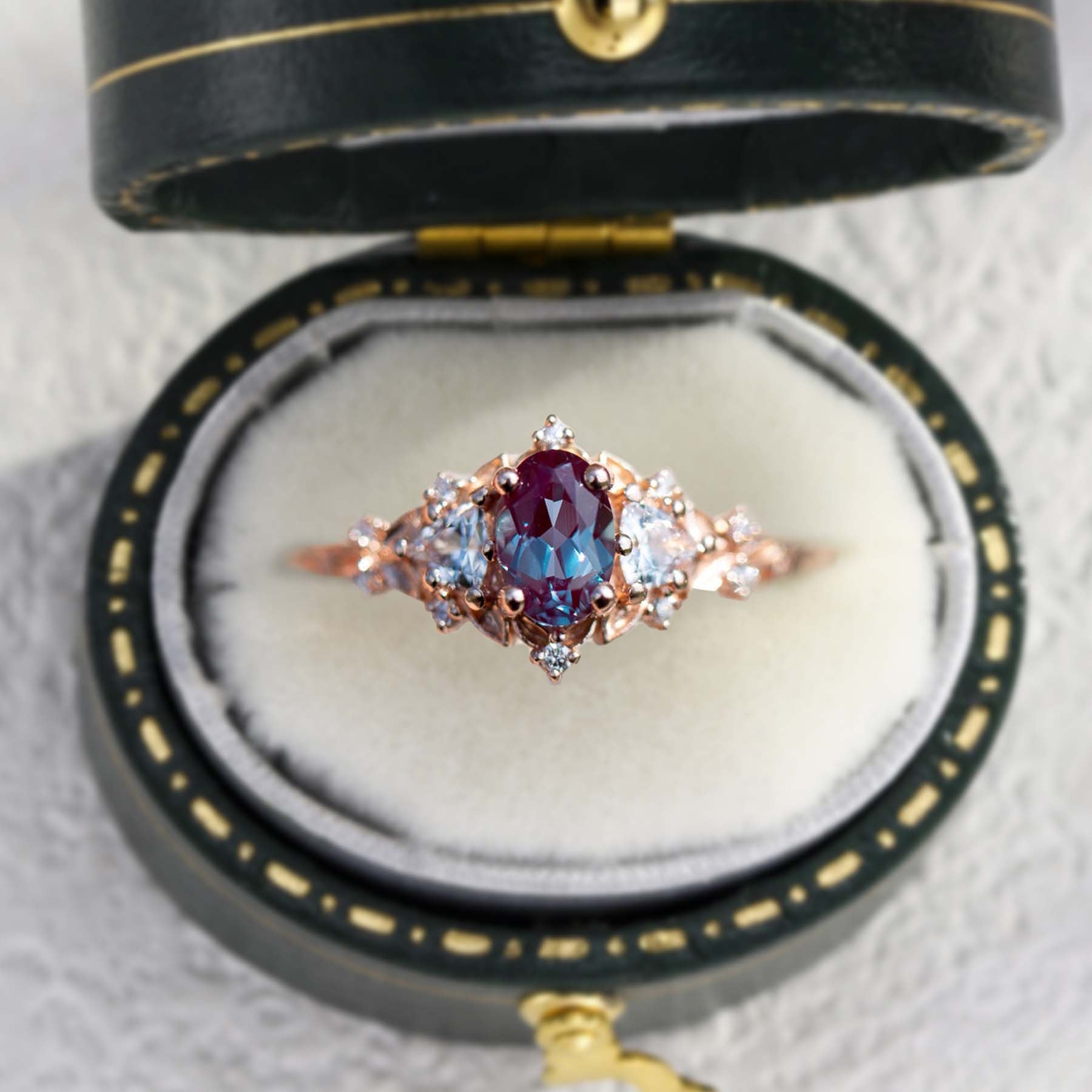 Unique Briar Rose Oval Lab Alexandrite and Moissanite Ring - Oore Jewelry