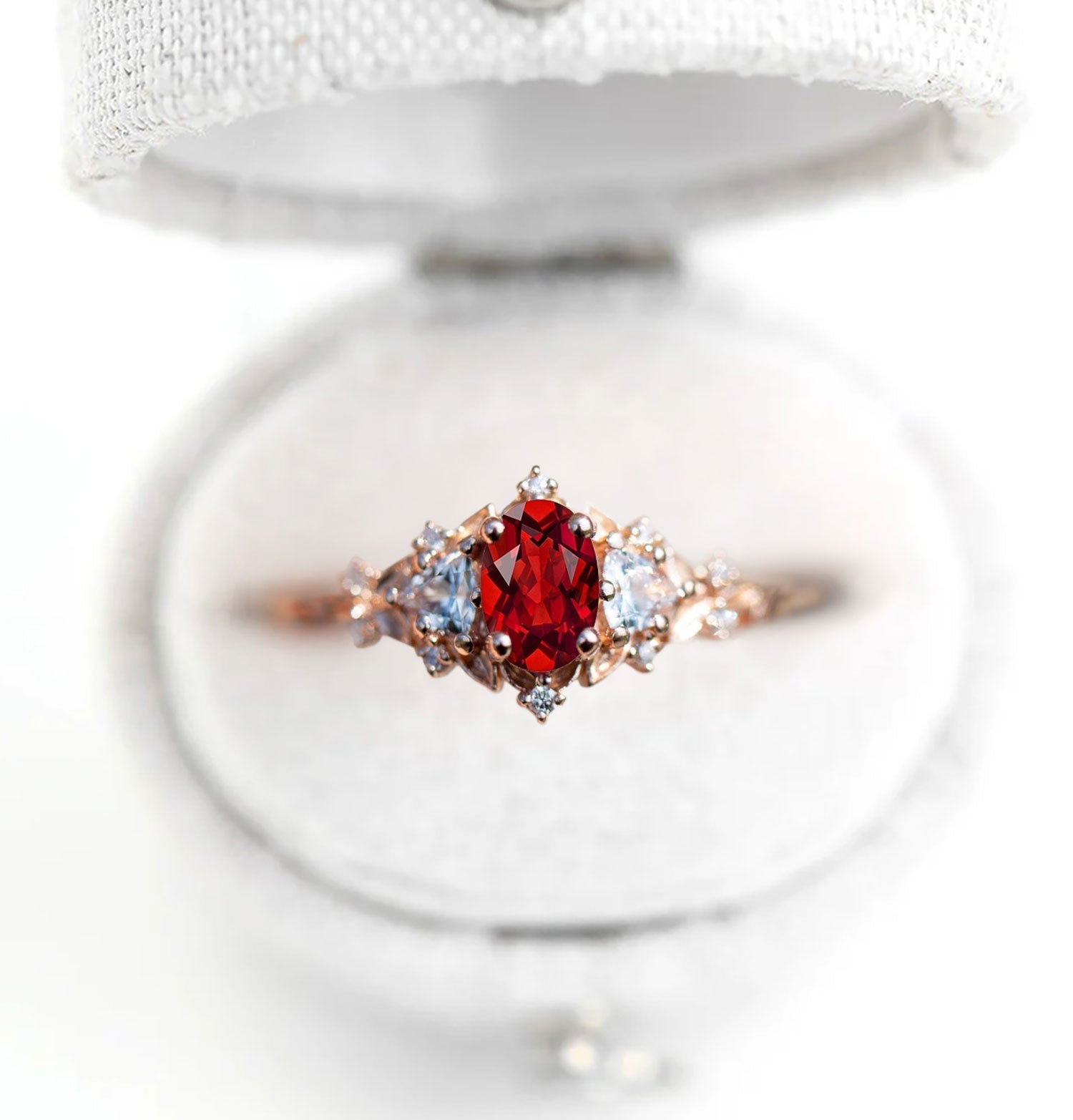 Unique Briar Rose Oval Garnet and Moissanite Ring - Oore Jewelry
