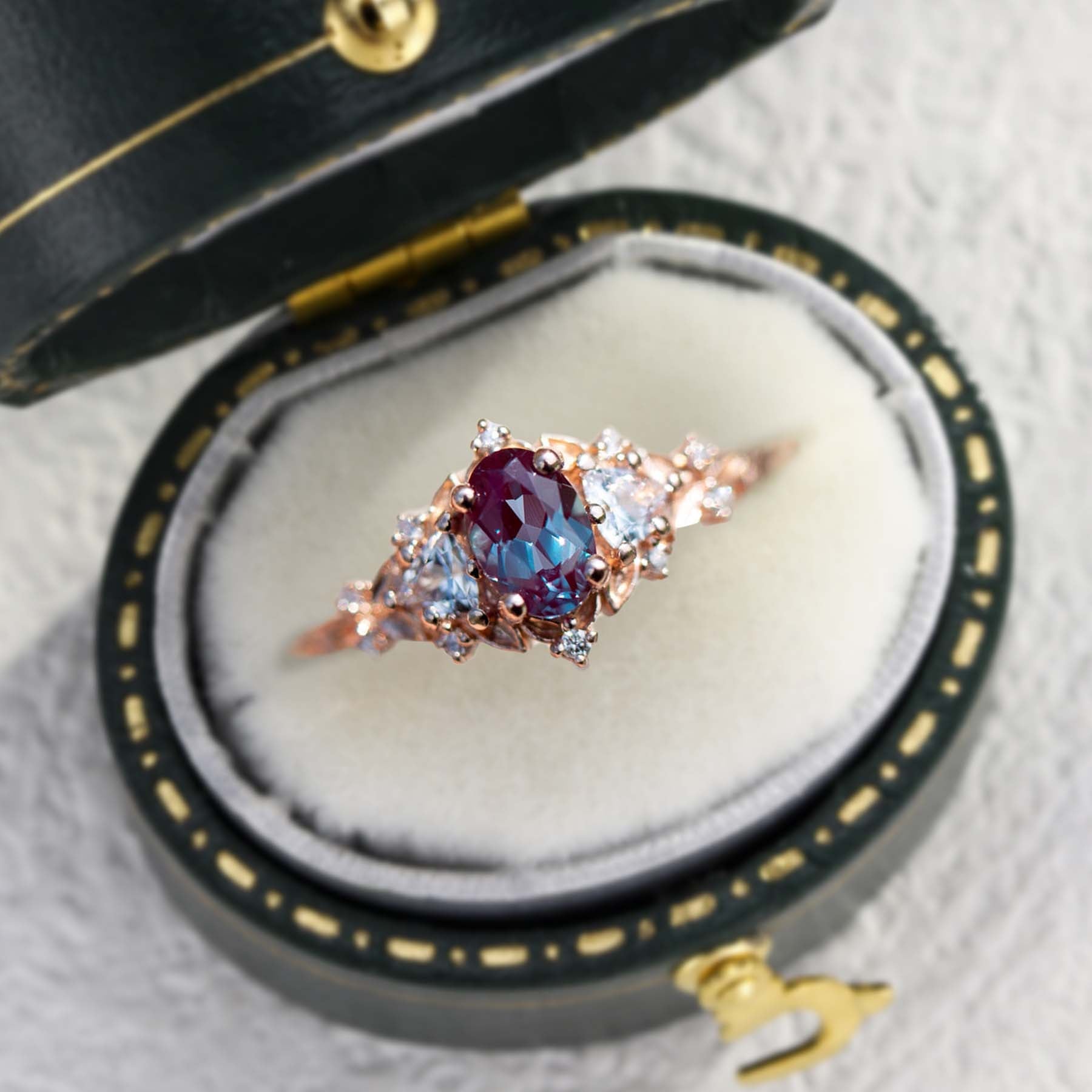 Unique Briar Rose Oval Lab Alexandrite and Moissanite Ring - Oore Jewelry
