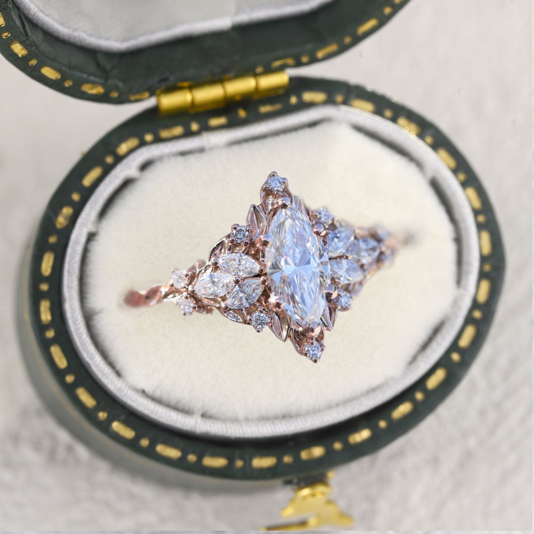Unique Starlight Marquise Moissanite Engagement Ring - Oore Jewelry